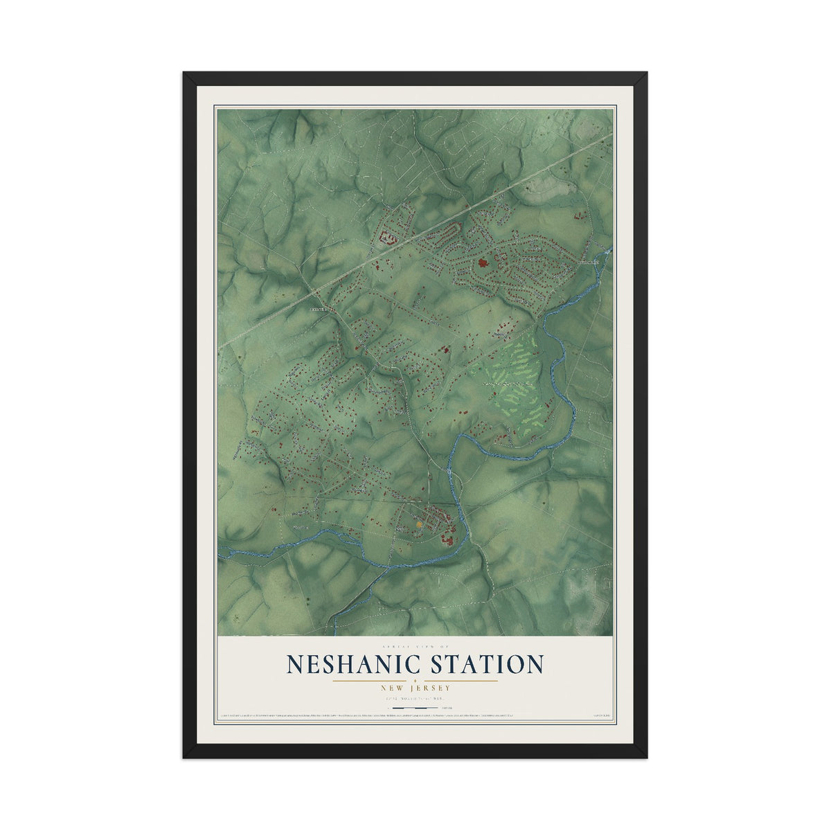 Neshanic Station, New Jersey map print, 12" x 18" W/ Black Ayous Wood Frame mockup