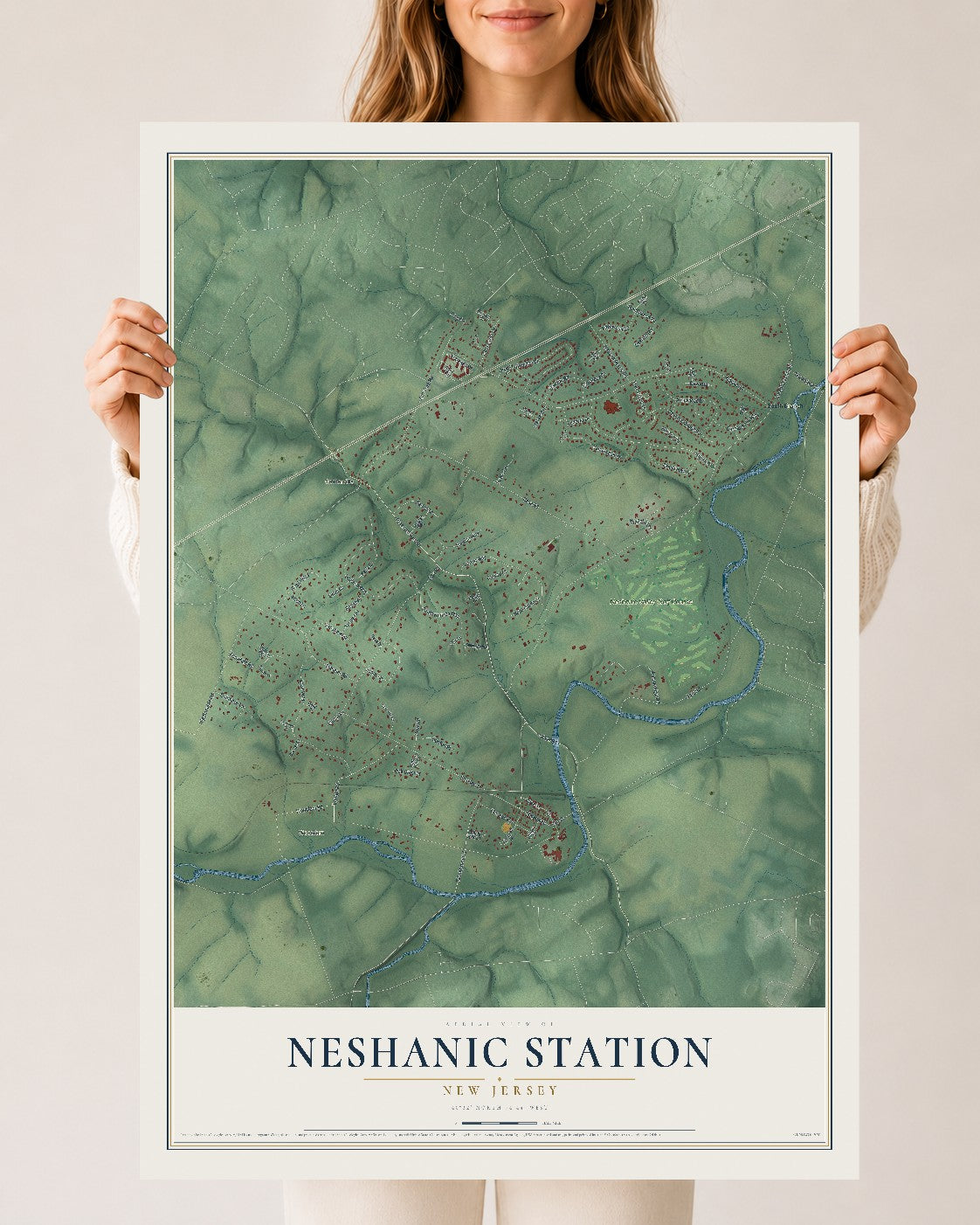 Neshanic Station, New Jersey map print, 24" x 36" Archival Matte Print mockup