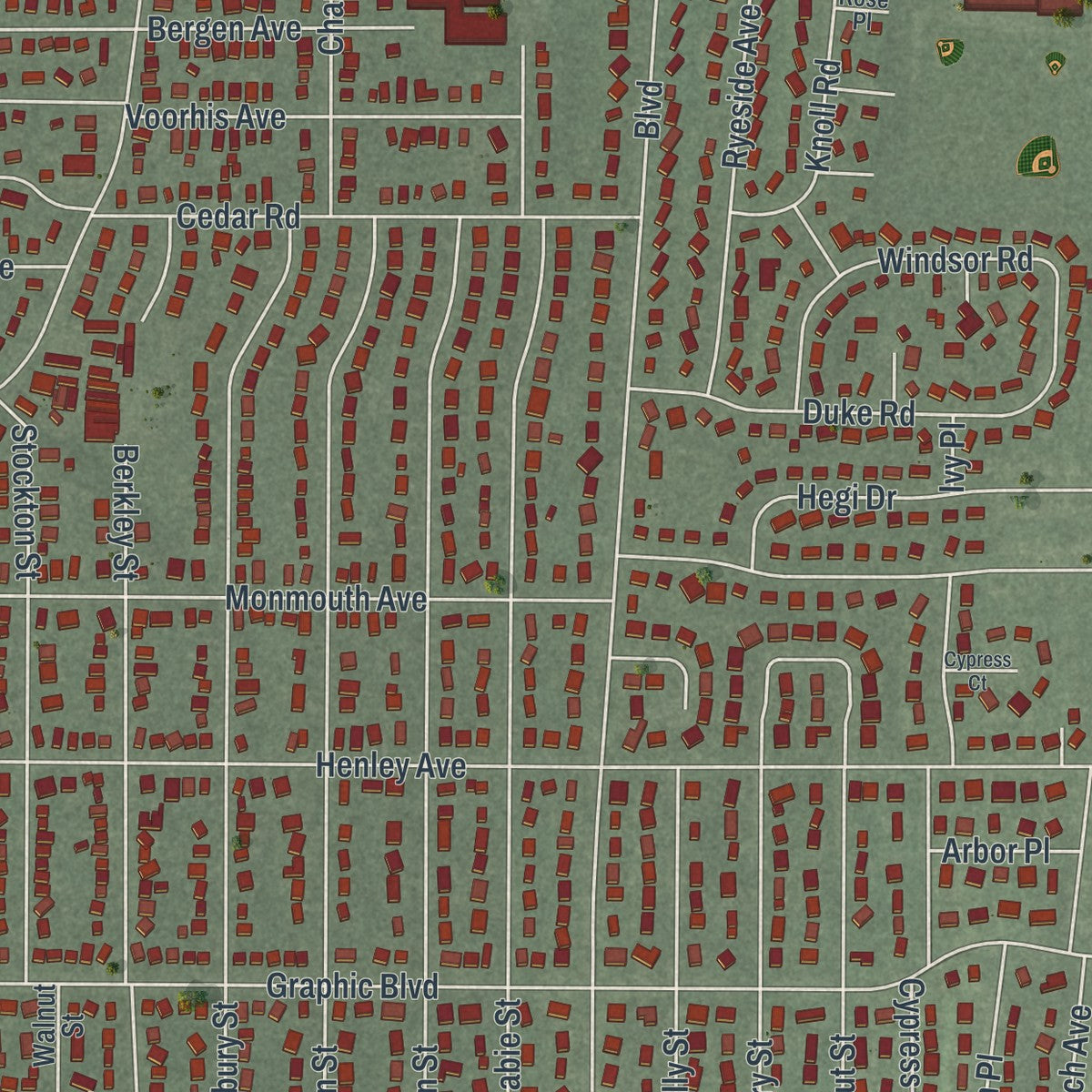 Close-up of the map of New Milford, New Jersey print showing street and building detail