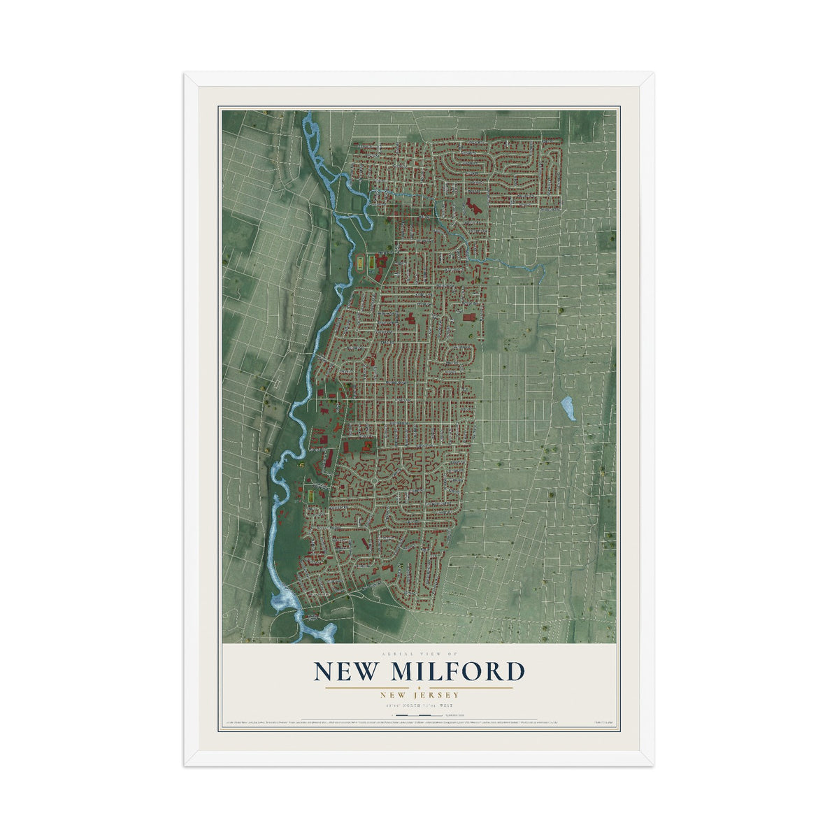 Map of New Milford, New Jersey, 12 x 18 inch print in a white wood frame