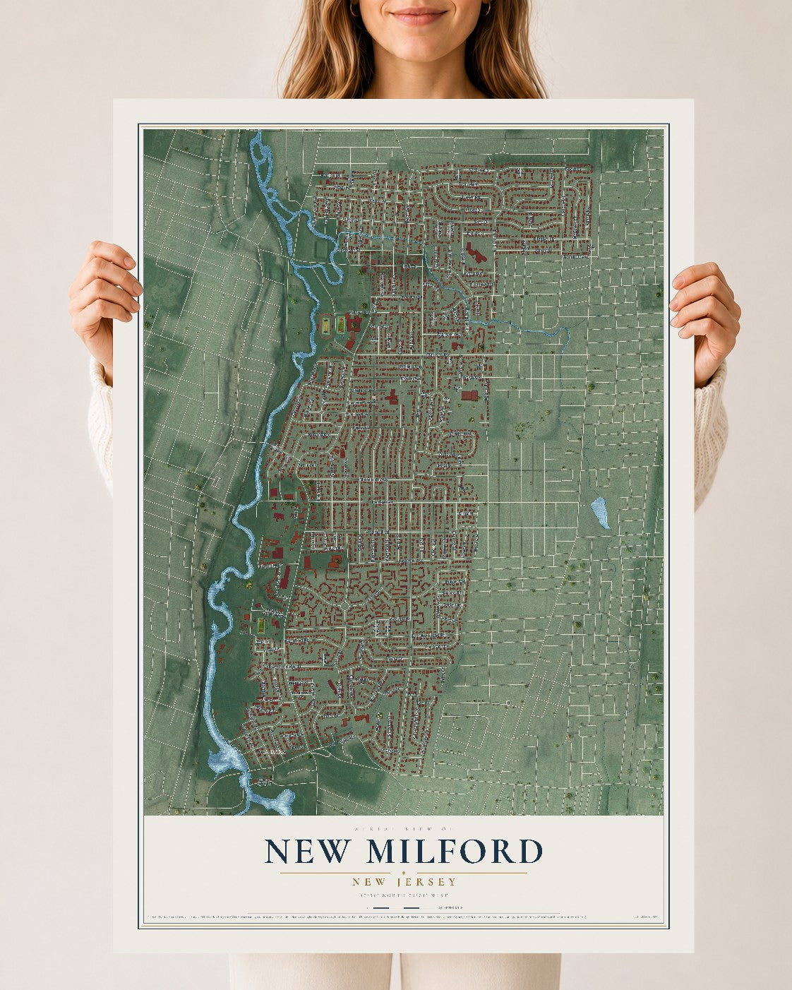 Map of New Milford, New Jersey, 24 x 36 inch unframed archival matte print