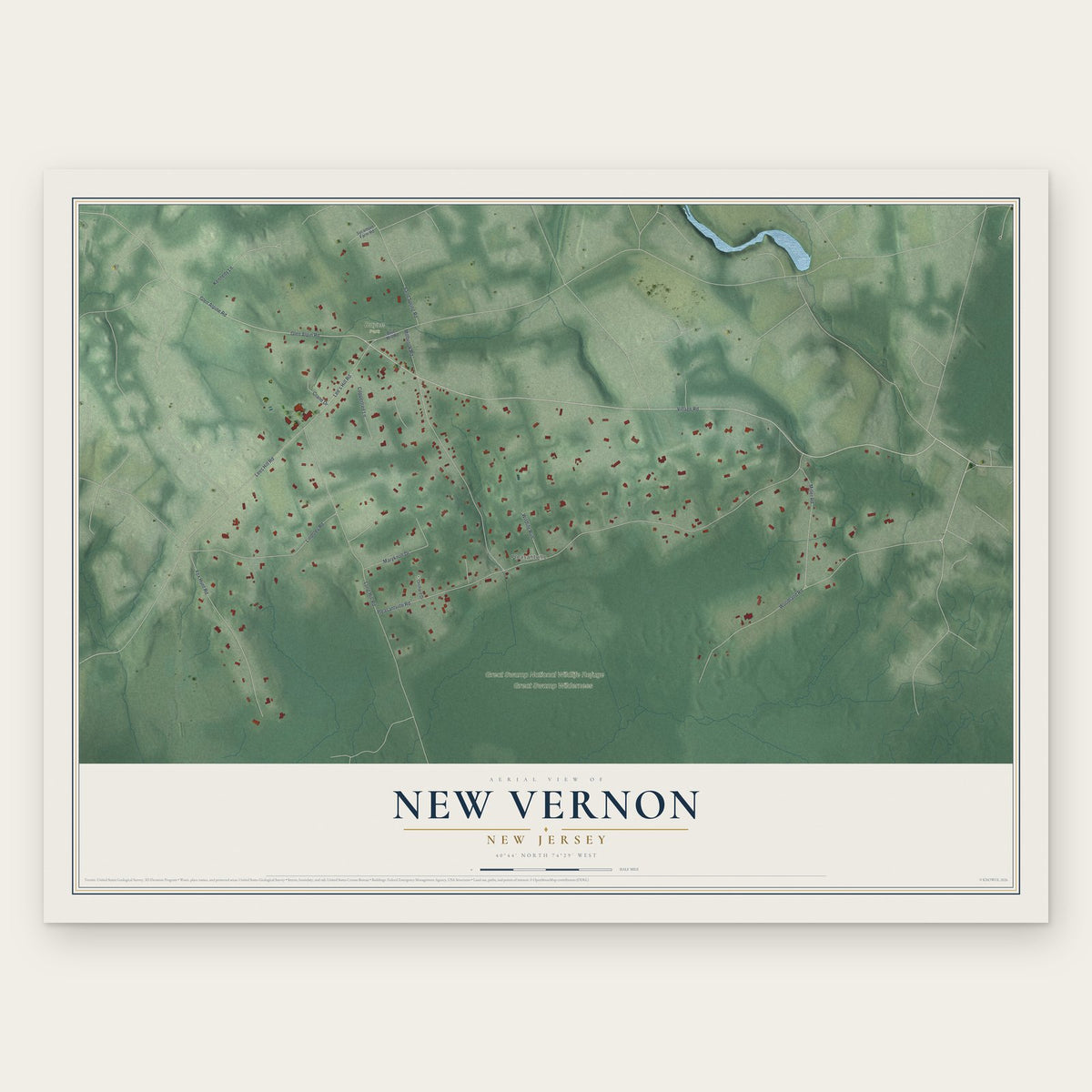 New Vernon, New Jersey map print, the full design