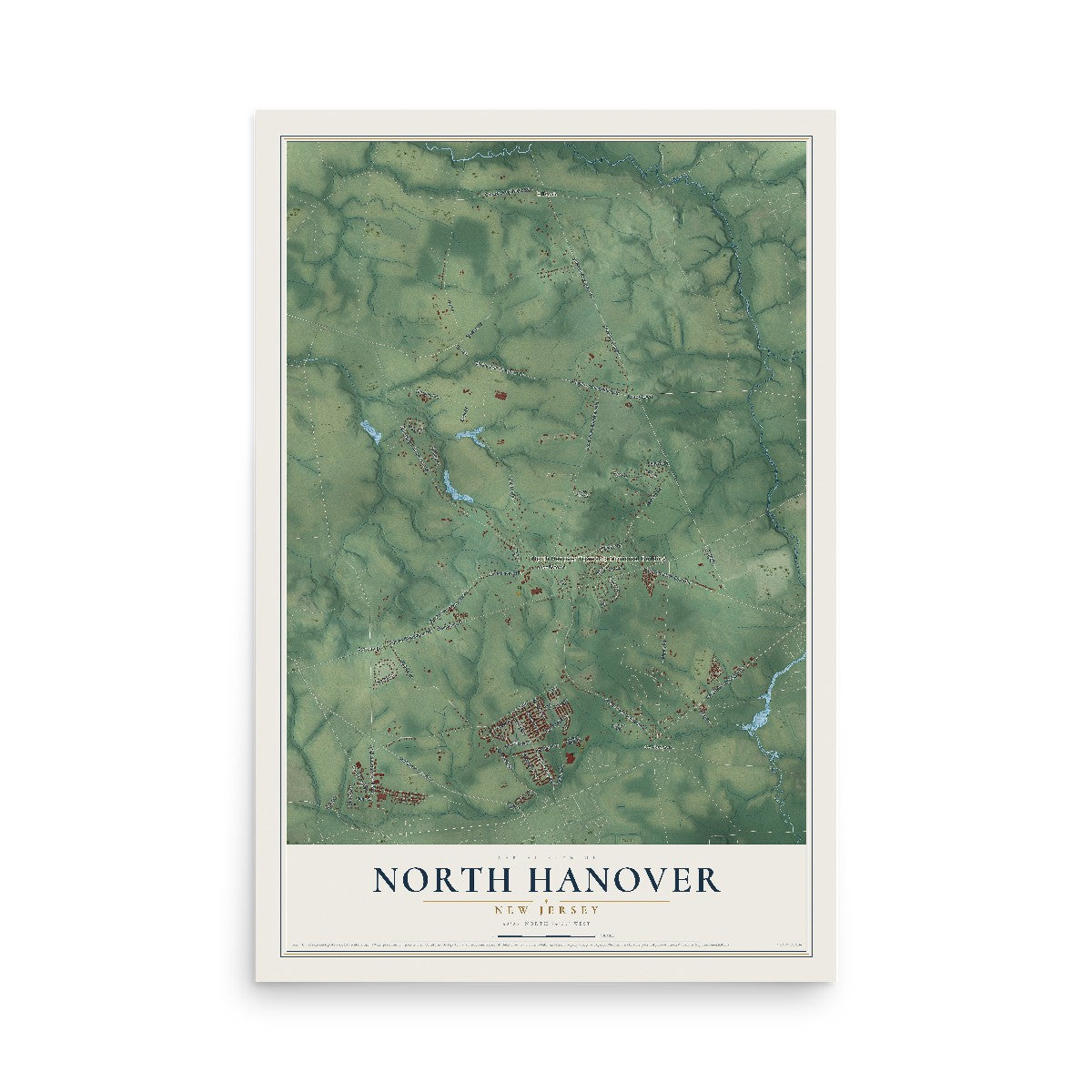 Map of North Hanover, New Jersey, 12 x 18 inch unframed archival matte print