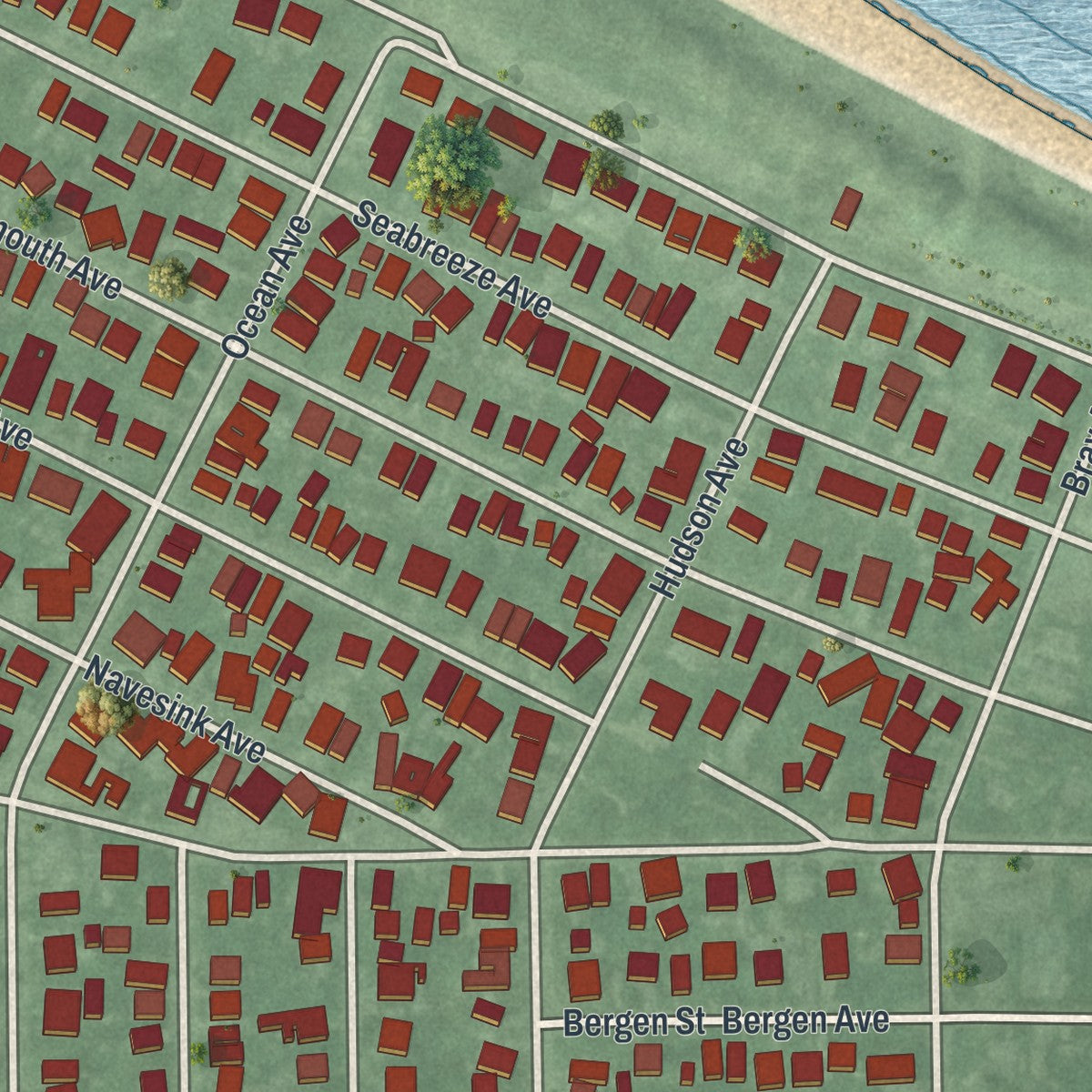 Close-up of the map of North Middletown, New Jersey print showing street and building detail