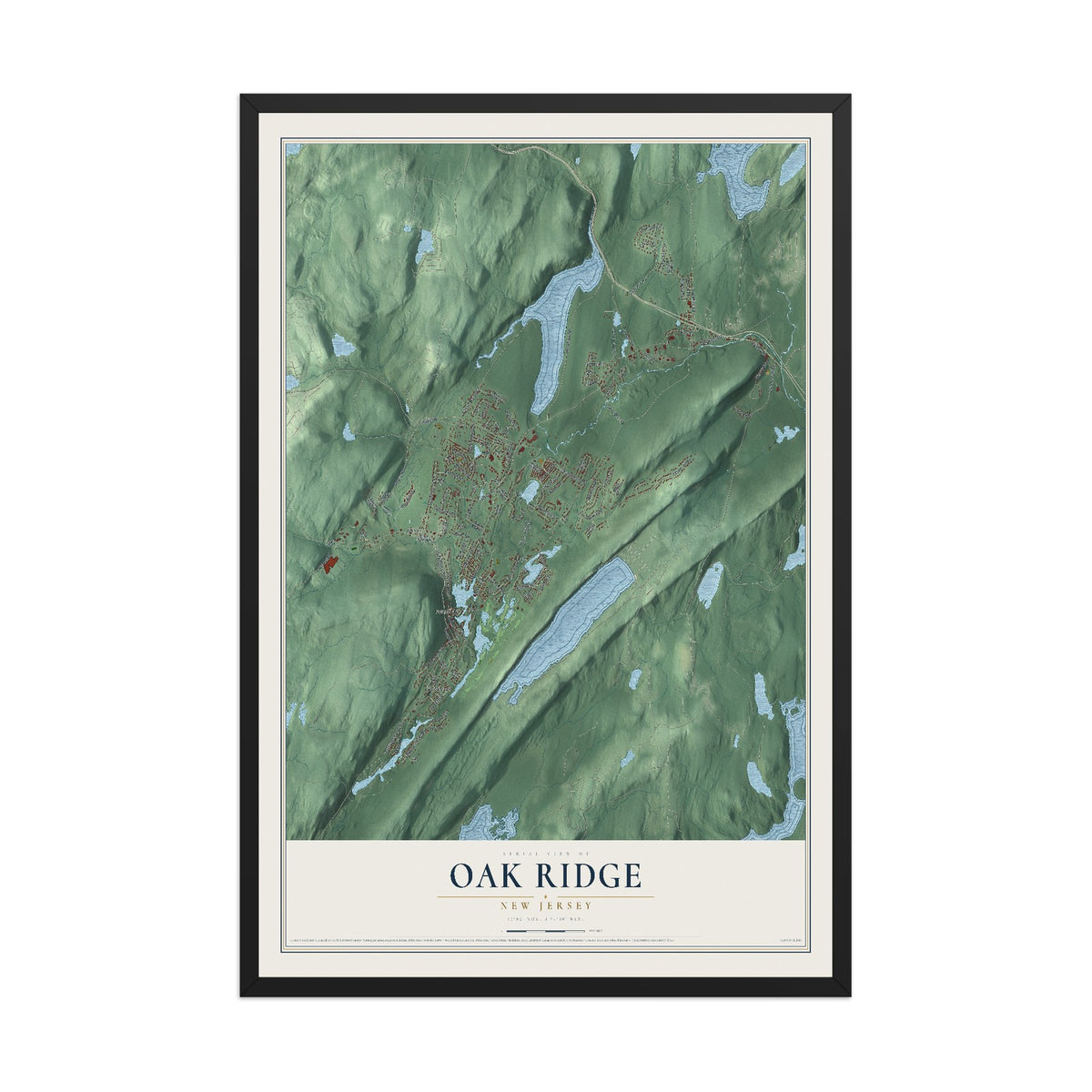 Oak Ridge, New Jersey map print, 12" x 18" W/ Black Ayous Wood Frame mockup