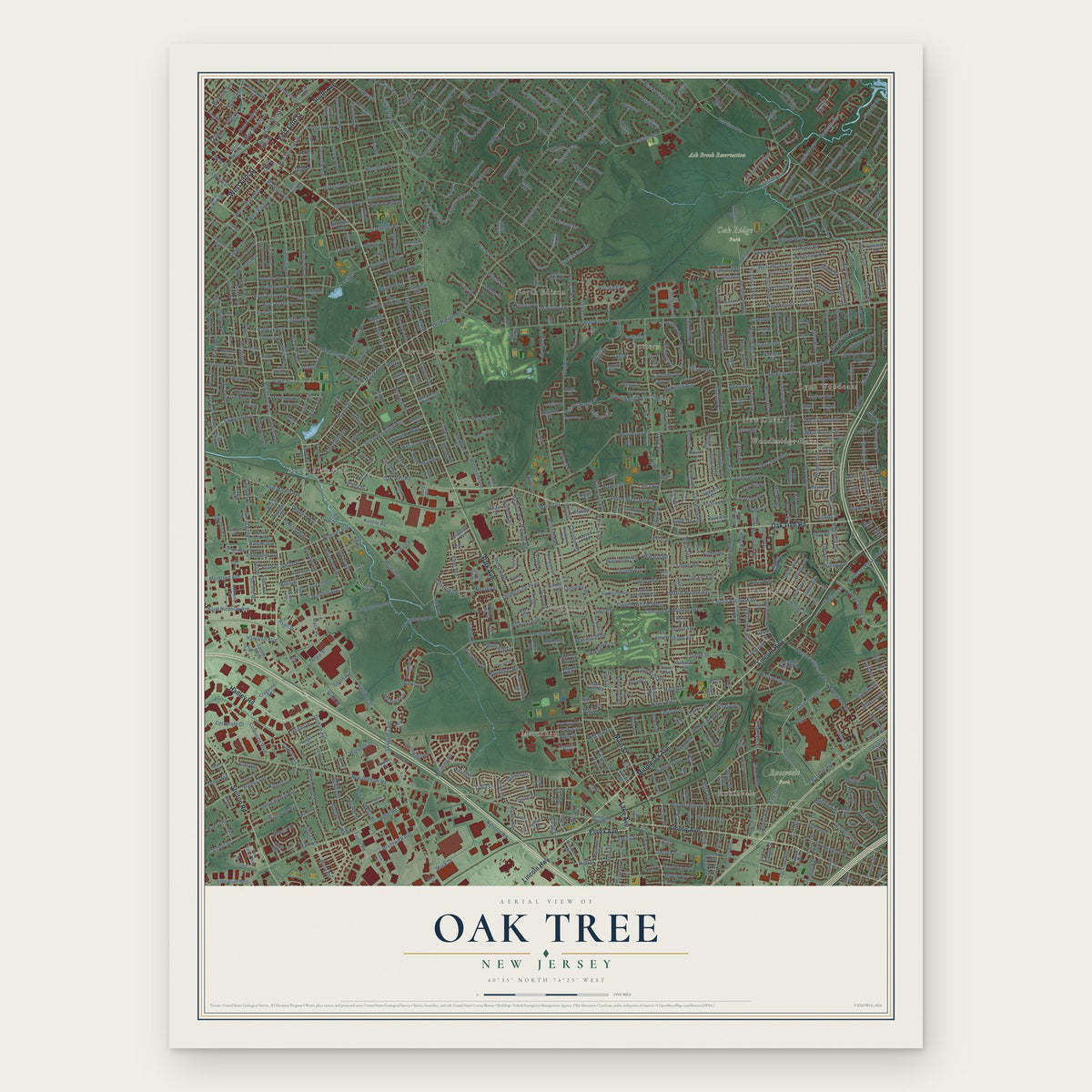 Oak Tree, New Jersey map print, the full design