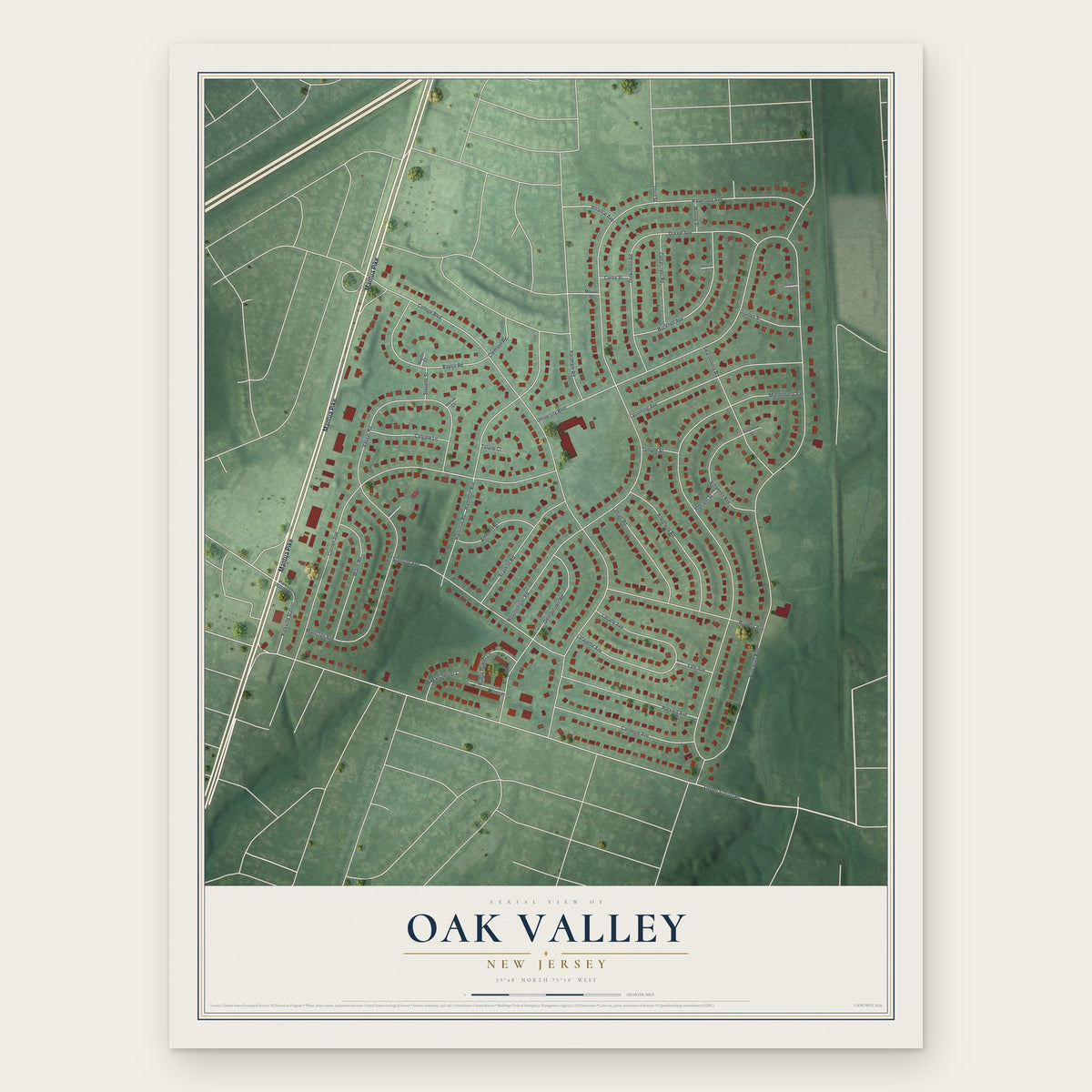 Oak Valley, New Jersey map print, the full design