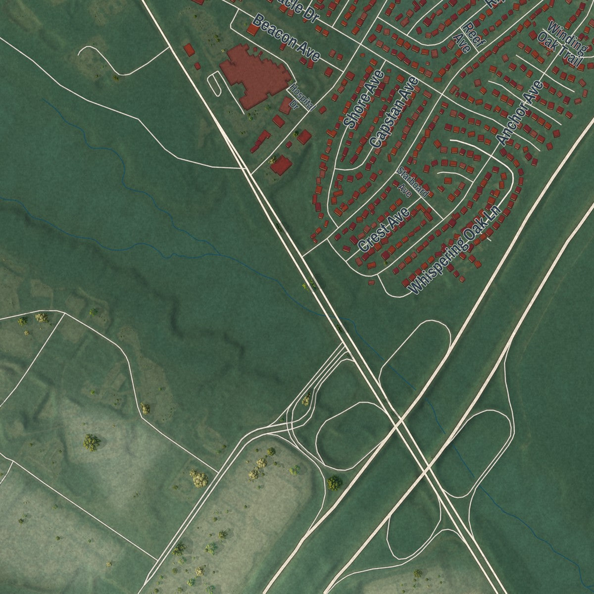 Close-up 2 of the Ocean Acres, New Jersey map artwork
