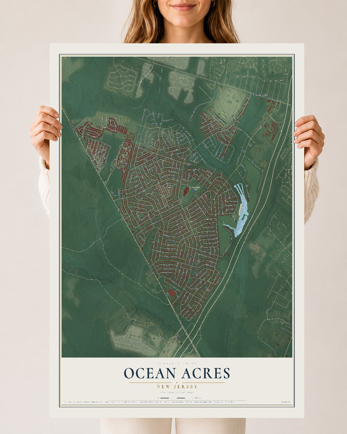 Ocean Acres, New Jersey map print, 24" x 36" Archival Matte Print mockup