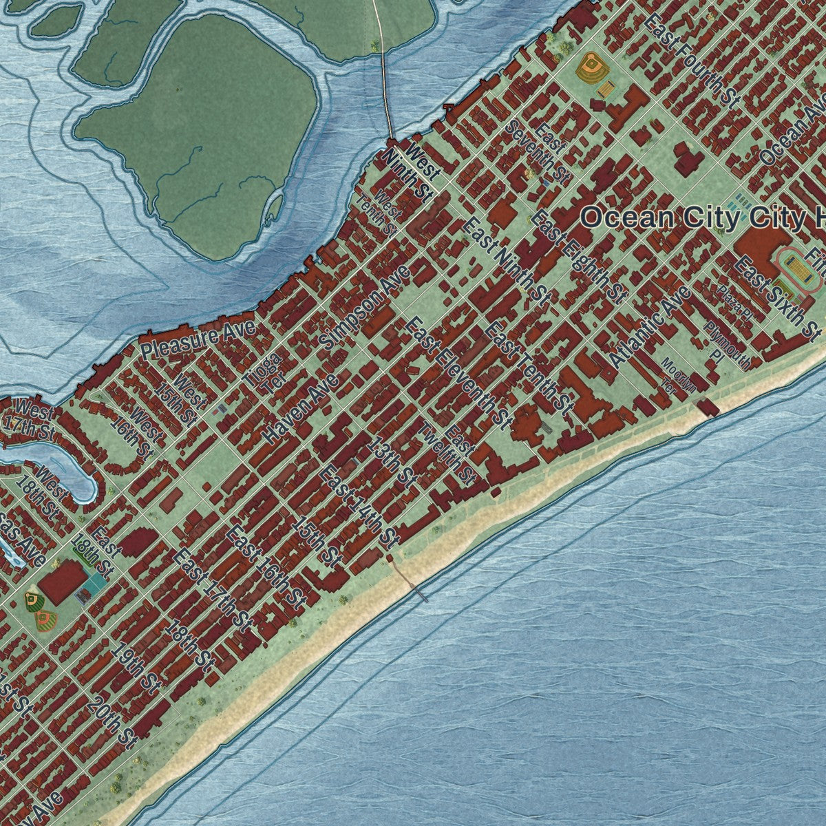 Close-up 1 of the Ocean City, New Jersey map artwork