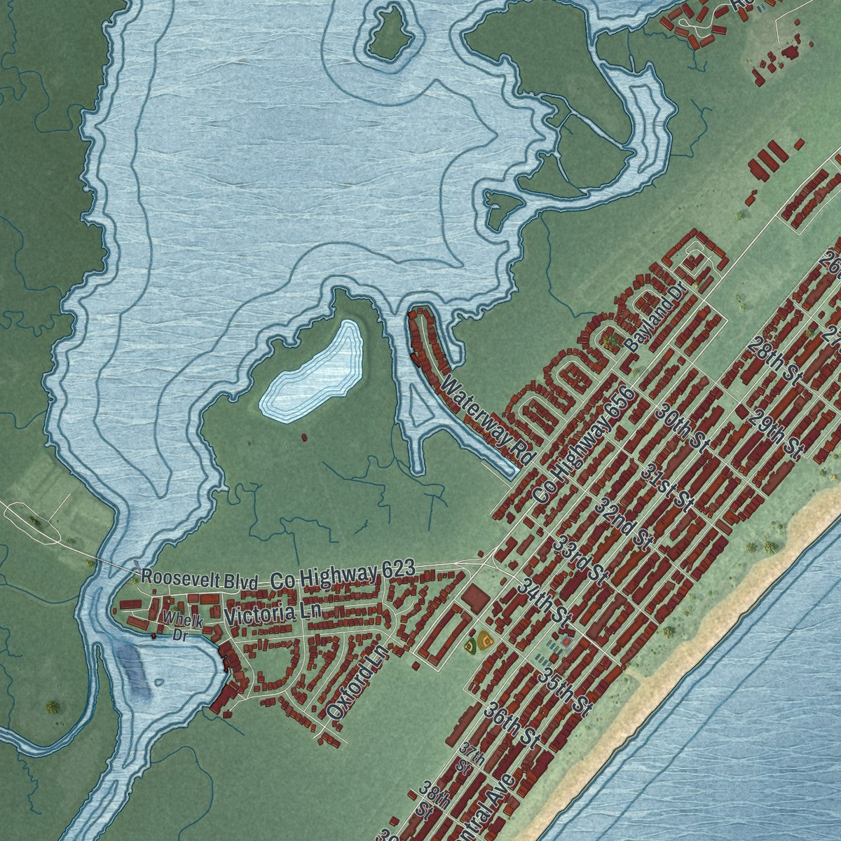 Close-up 2 of the Ocean City, New Jersey map artwork