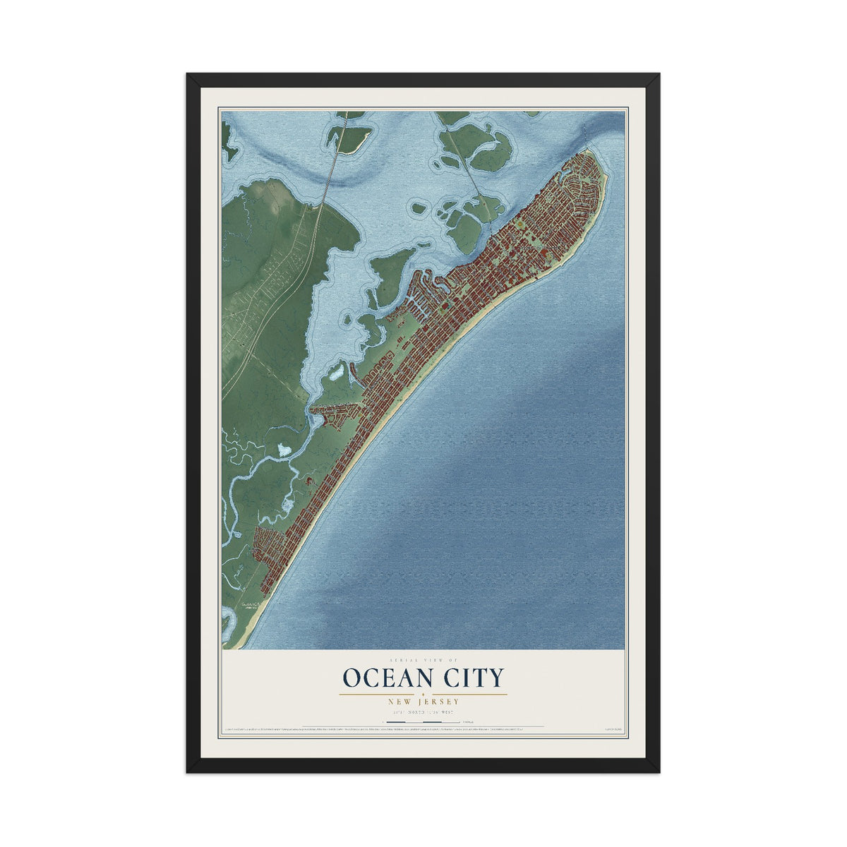 Ocean City, New Jersey map print, 12" x 18" W/ Black Ayous Wood Frame mockup