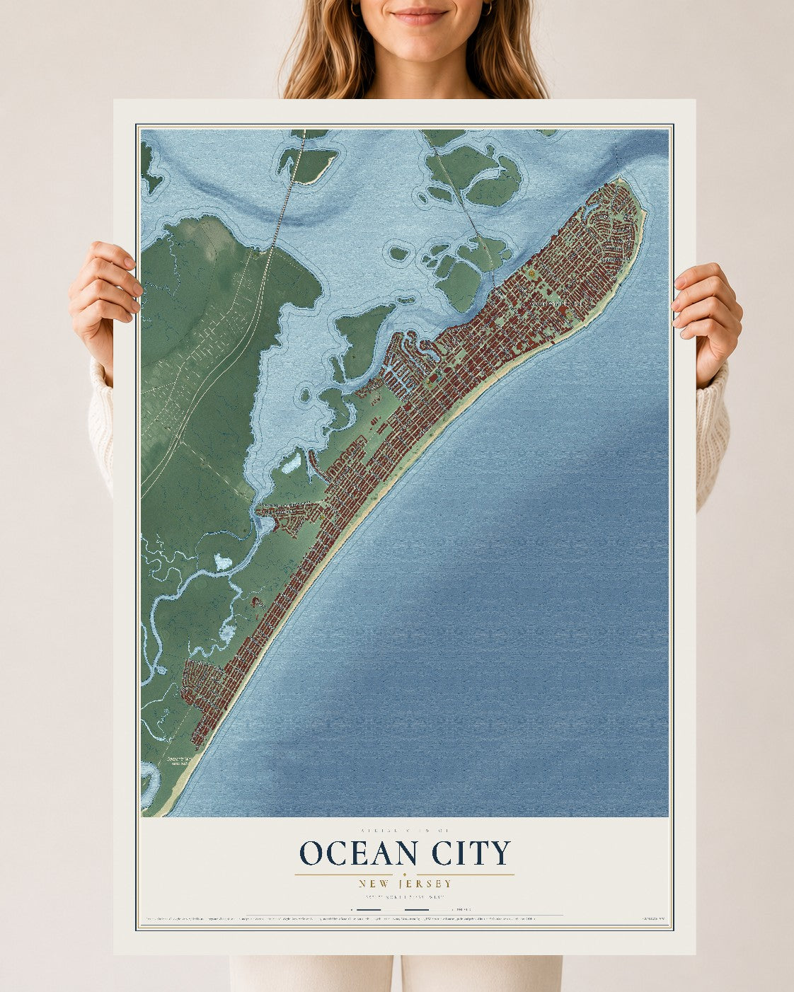 Ocean City, New Jersey map print, 24" x 36" Archival Matte Print mockup