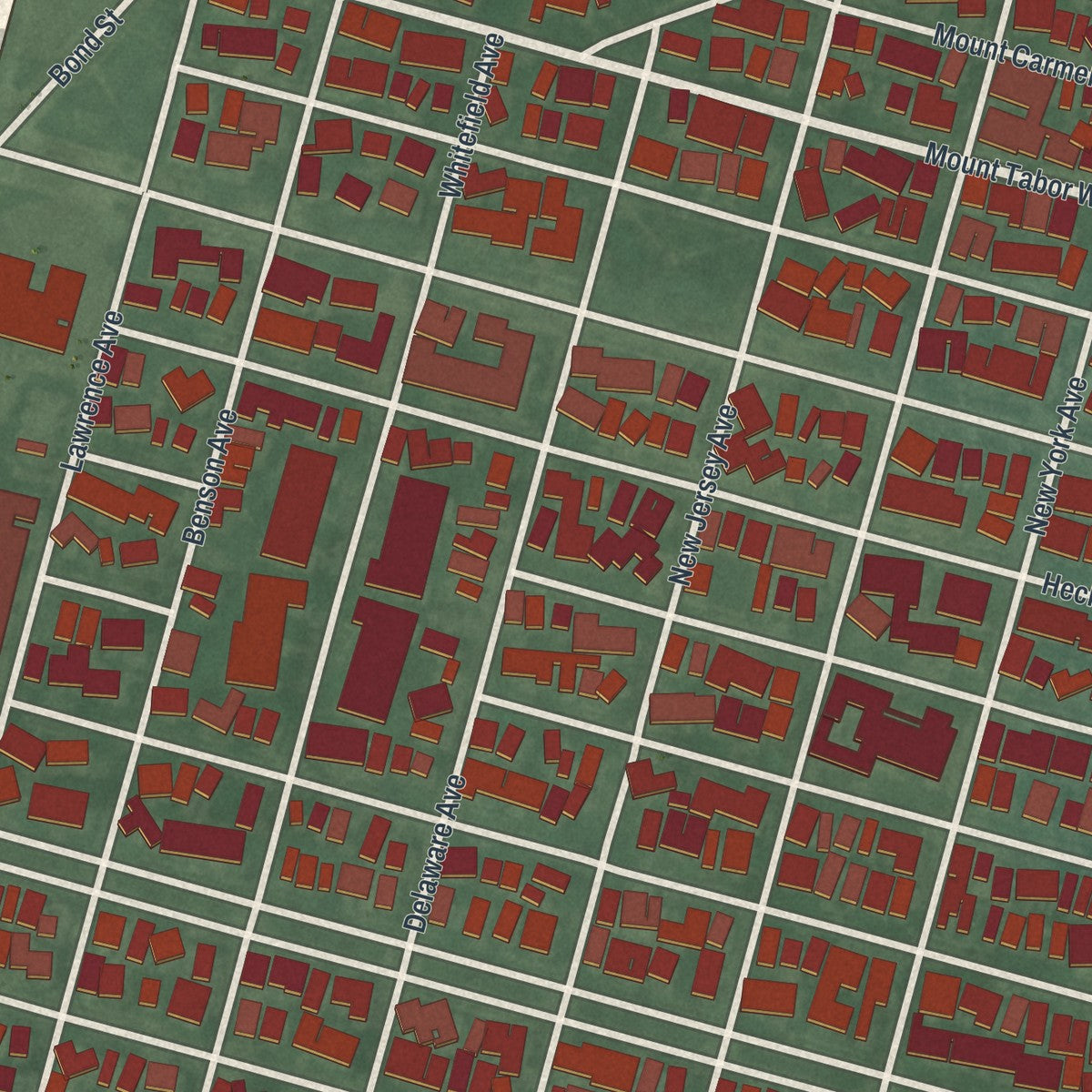 Close-up of the map of Ocean Grove, New Jersey print showing street and building detail