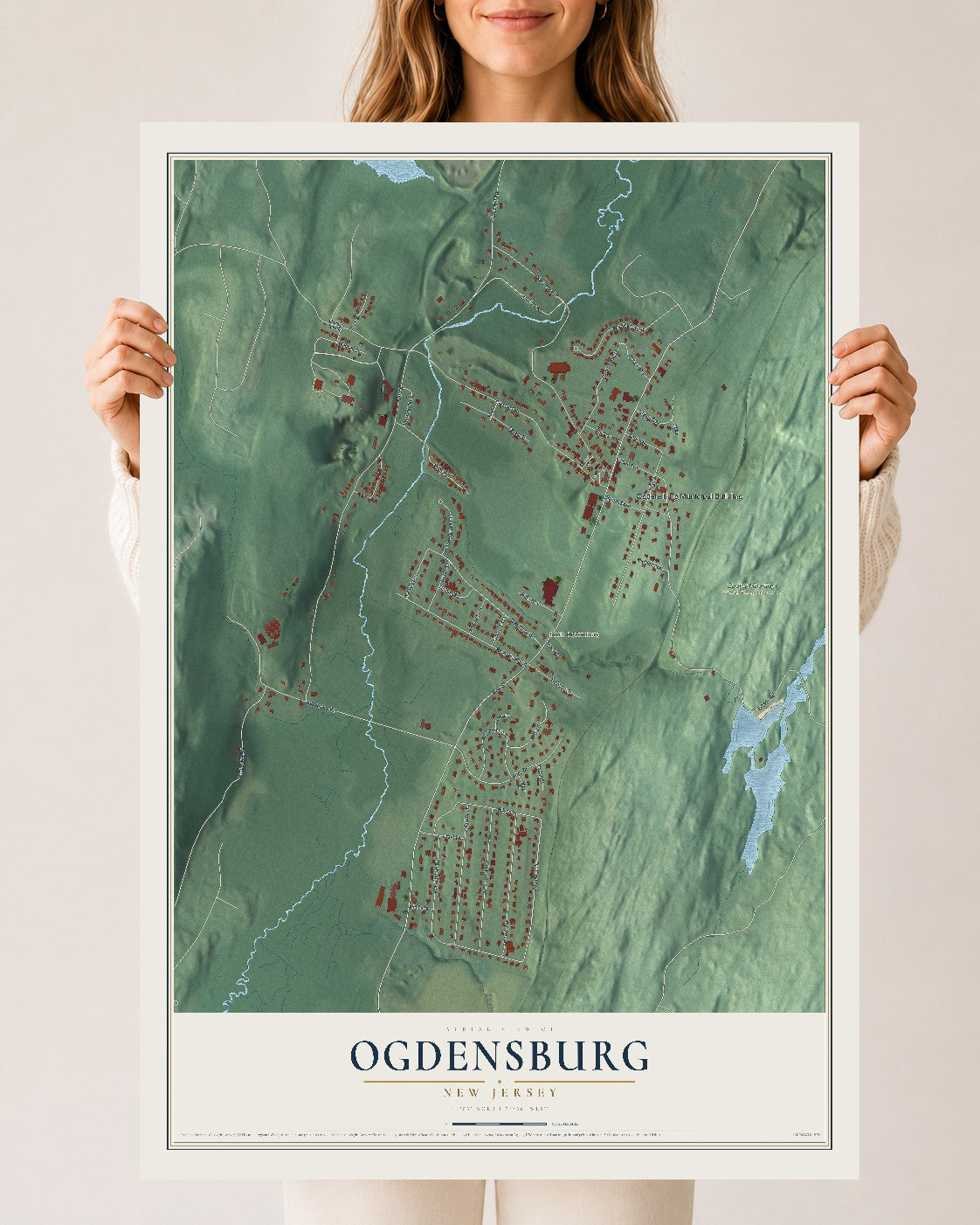 Ogdensburg, New Jersey map print, 24" x 36" Archival Matte Print mockup