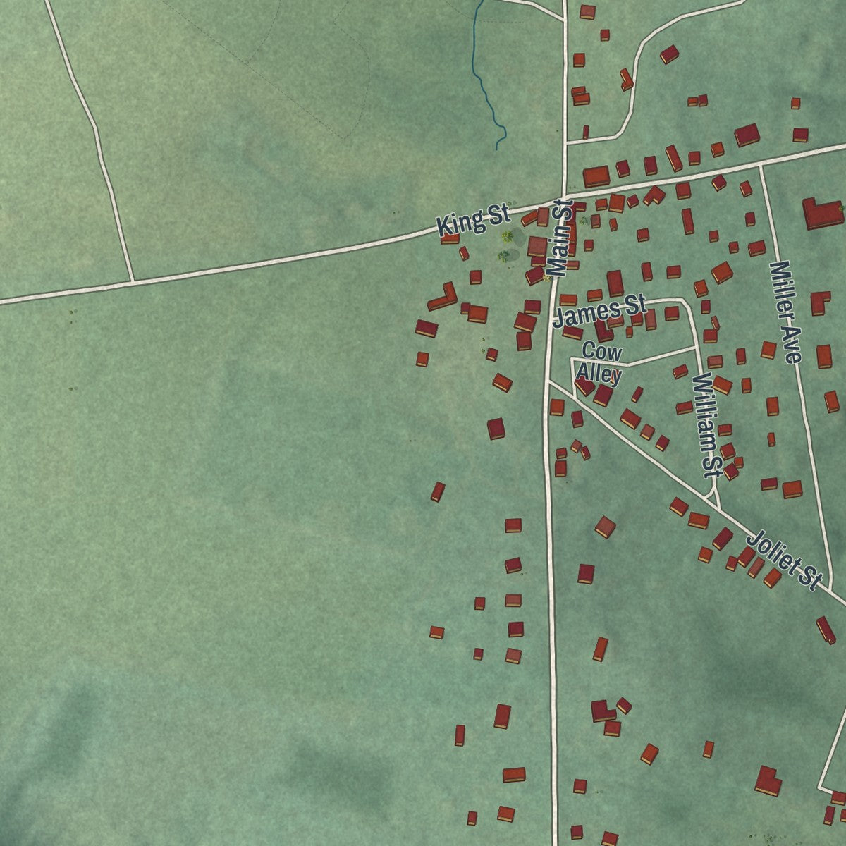 Close-up of the map of Oldwick, New Jersey print showing street and building detail