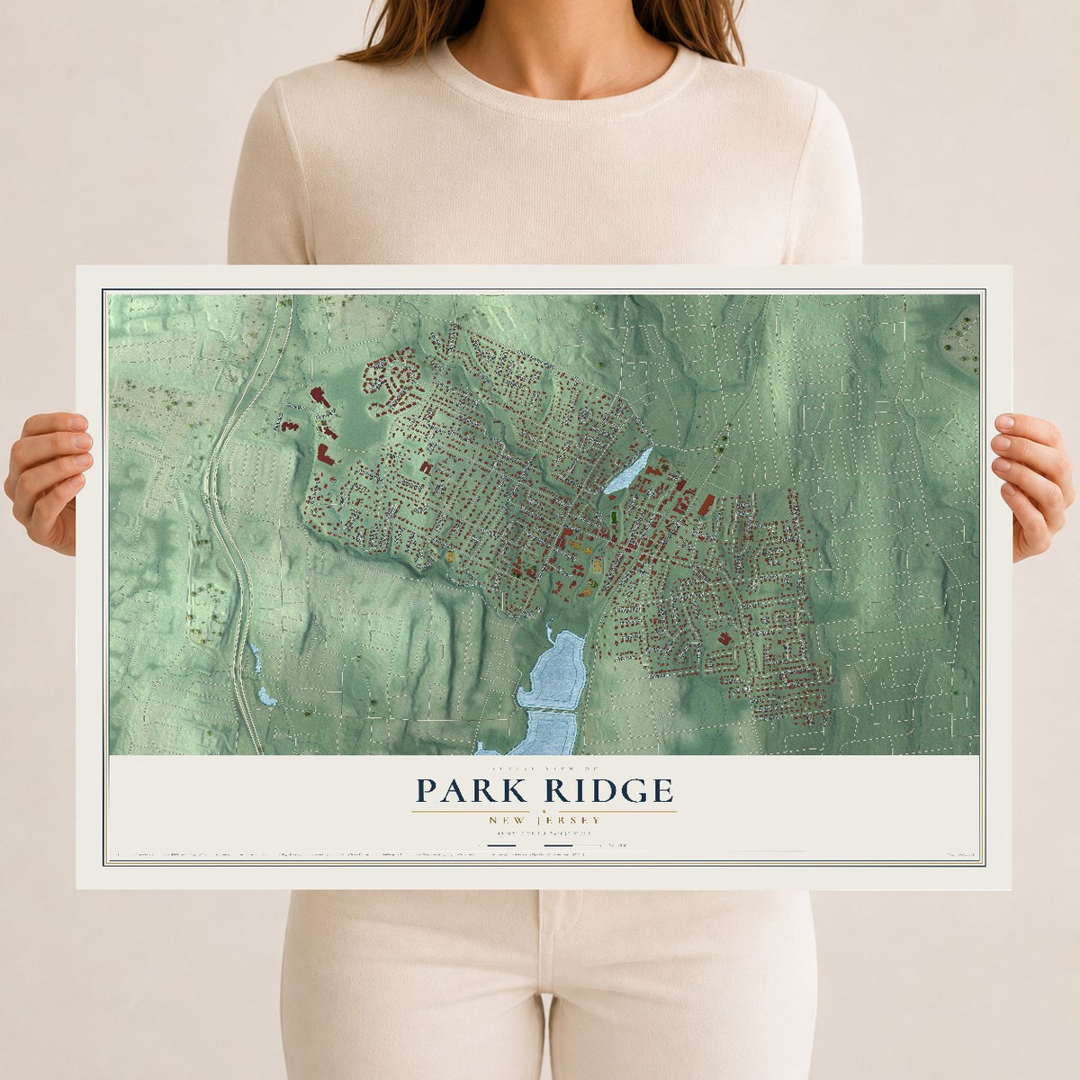 Park Ridge, New Jersey map print, 12" x 18" Archival Matte Print mockup