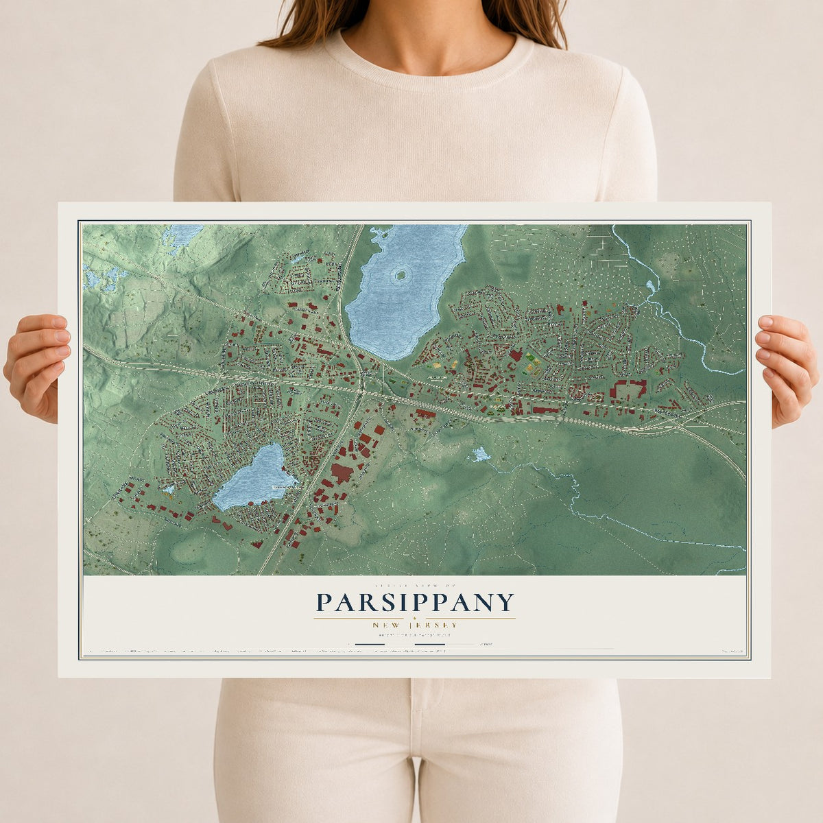 Parsippany, New Jersey map print, 12" x 18" Archival Matte Print mockup