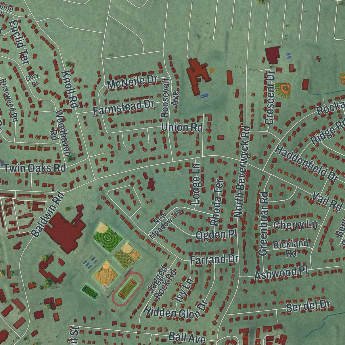 Close-up 2 of the Parsippany, New Jersey map artwork
