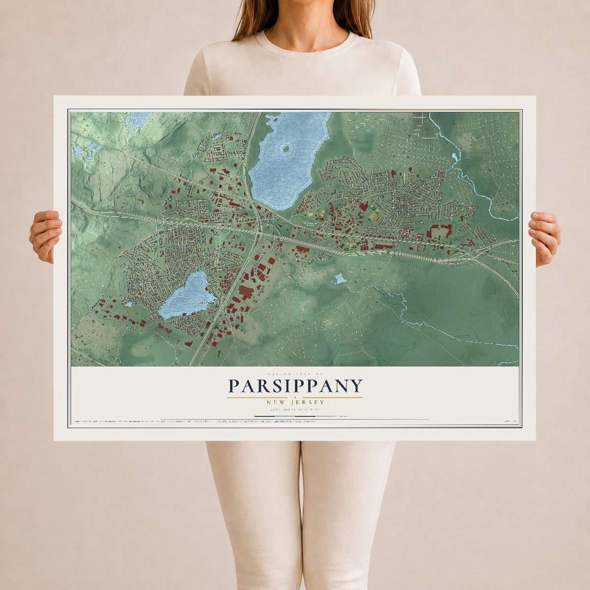 Parsippany, New Jersey map print, 24" x 36" Archival Matte Print mockup