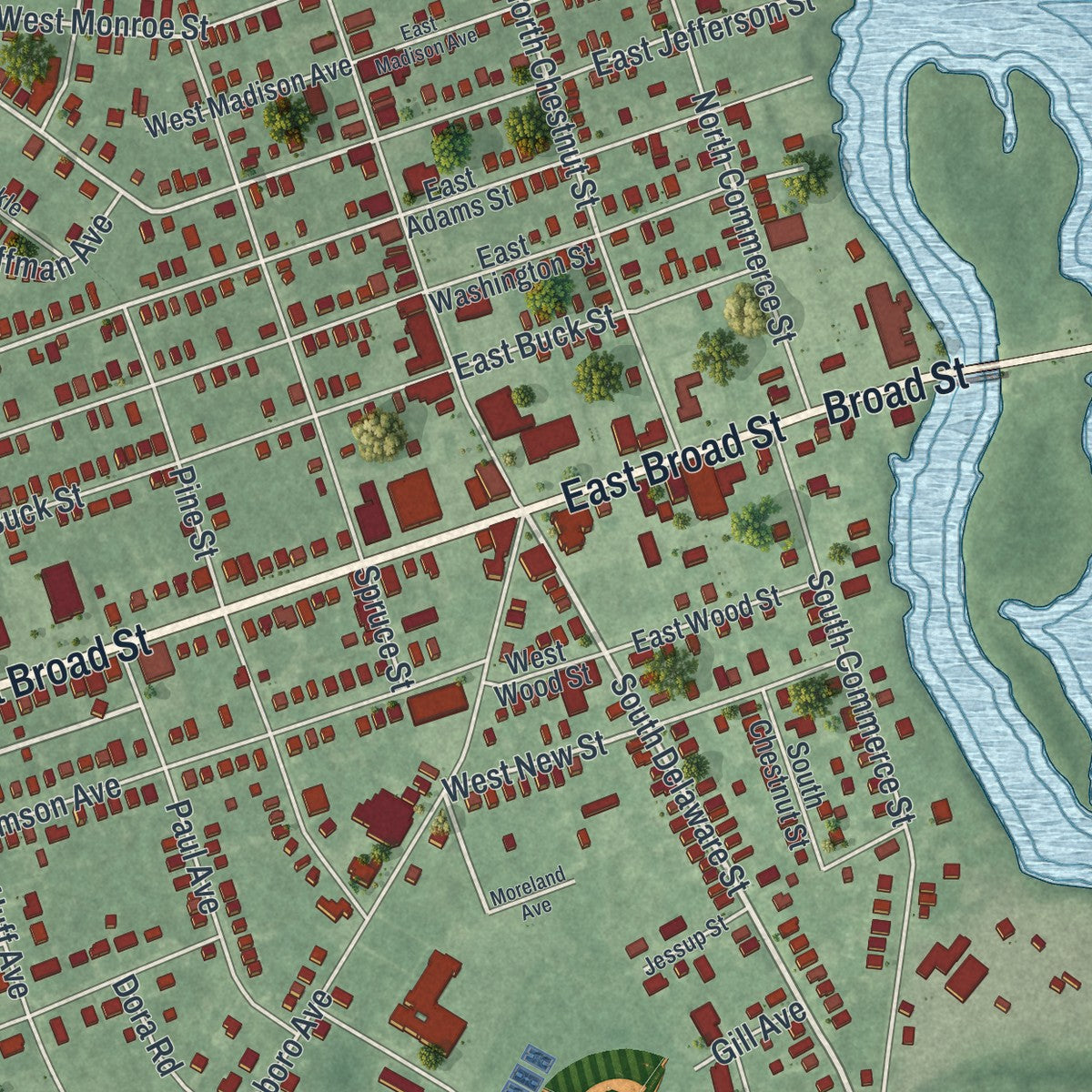 Close-up 1 of the Paulsboro, New Jersey map artwork