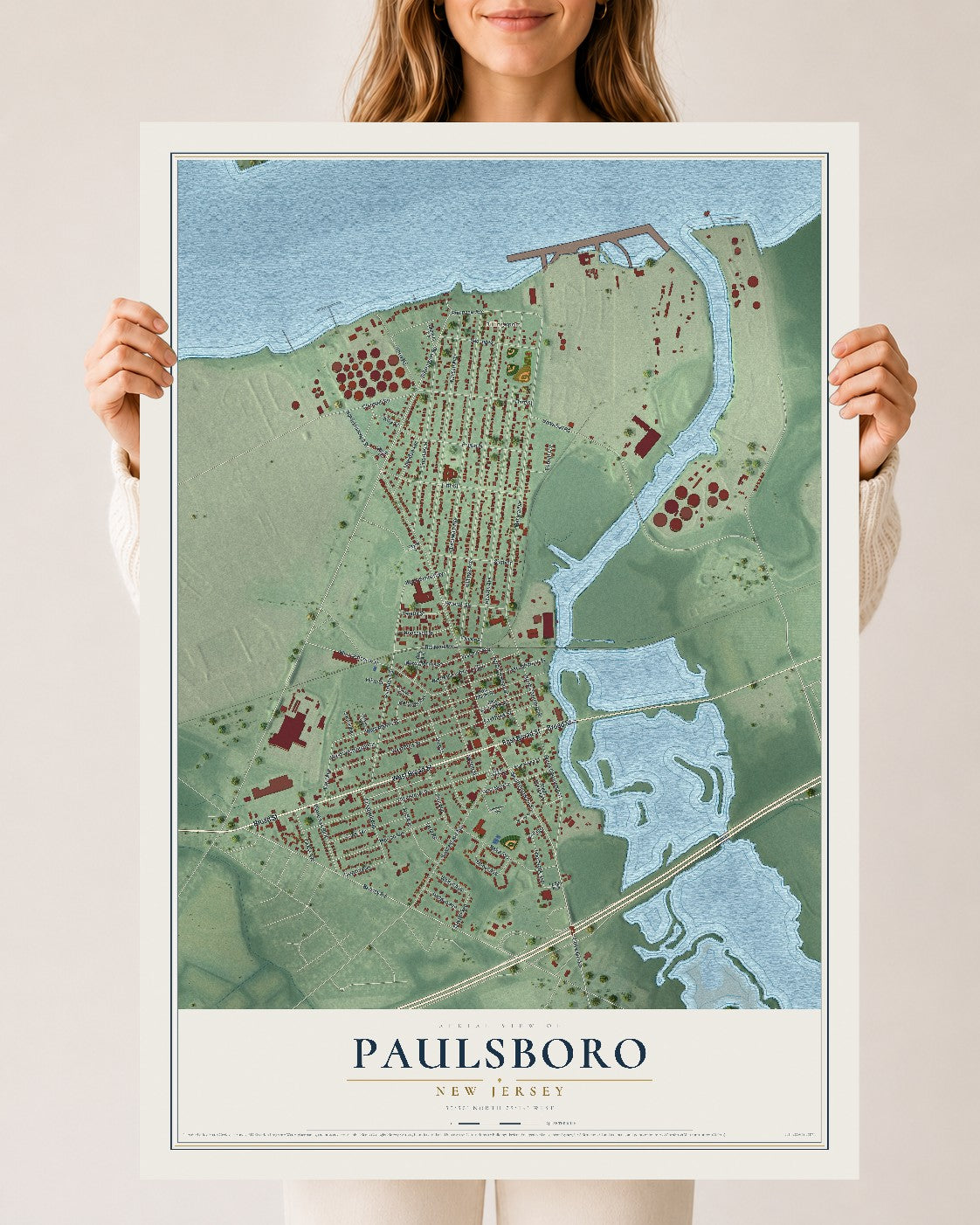 Paulsboro, New Jersey map print, 24" x 36" Archival Matte Print mockup