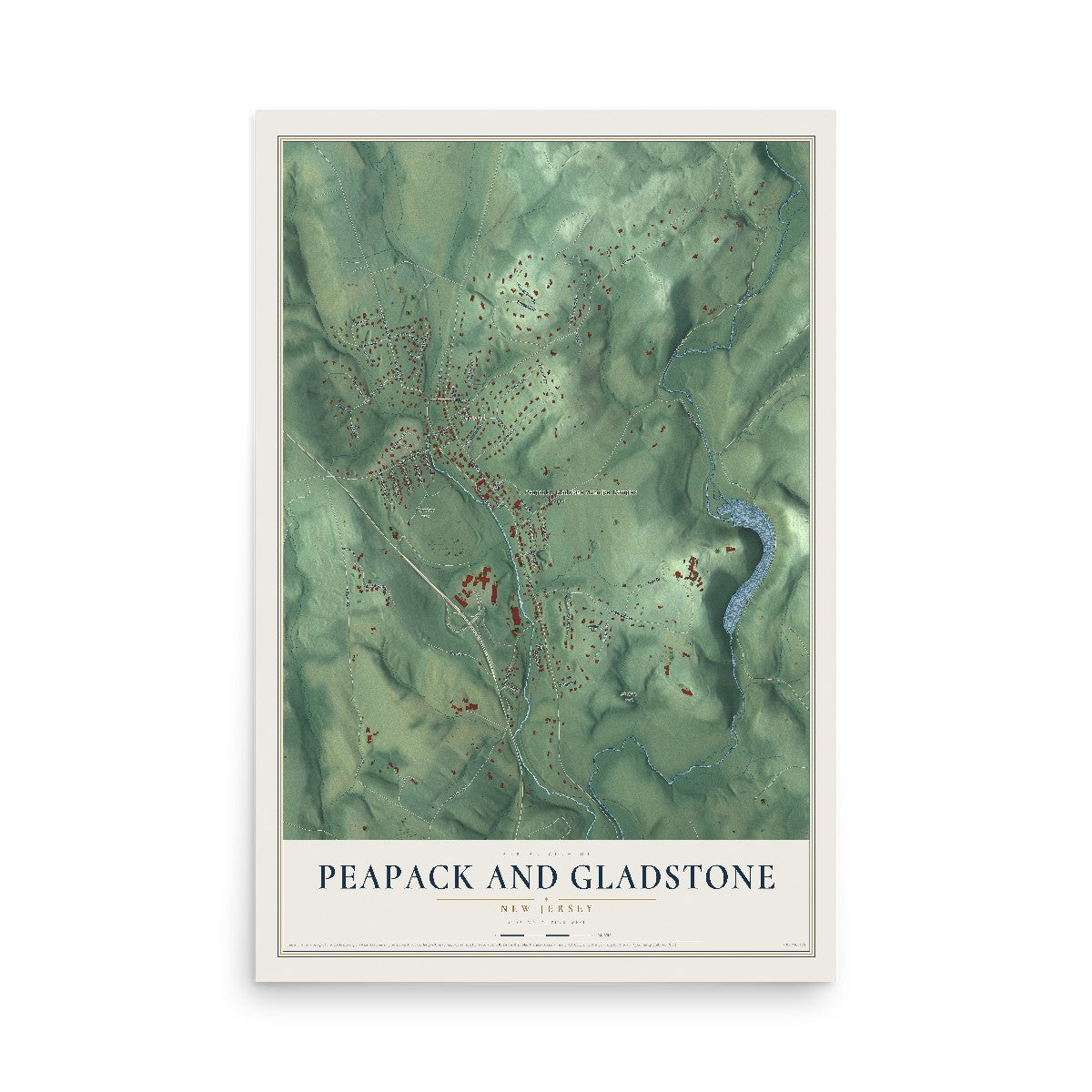 Map of Peapack and Gladstone, New Jersey, 12 x 18 inch unframed archival matte print