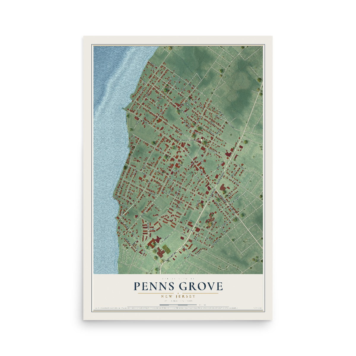 Penns Grove, New Jersey map print, 12" x 18" Archival Matte Print mockup