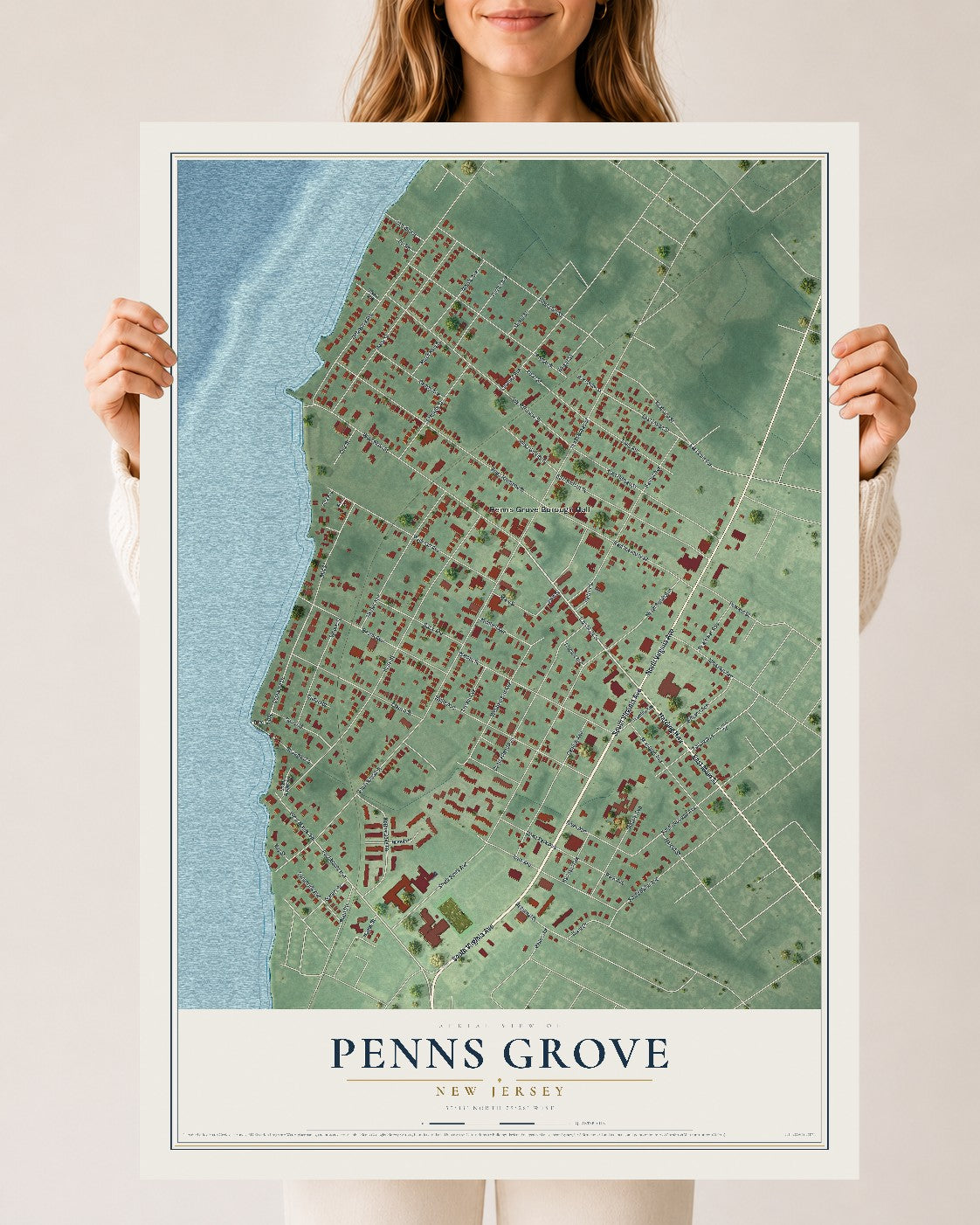 Penns Grove, New Jersey map print, 24" x 36" Archival Matte Print mockup