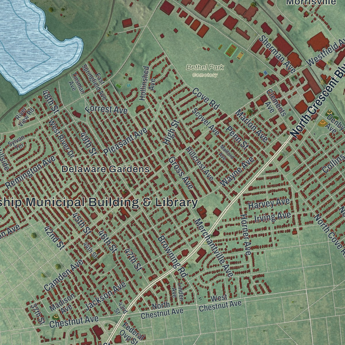 Close-up 1 of the Pennsauken, New Jersey map artwork