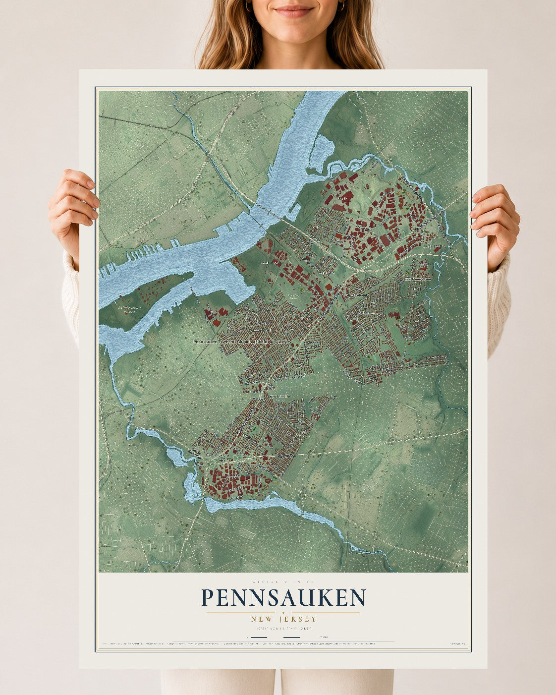 Pennsauken, New Jersey map print, 24" x 36" Archival Matte Print mockup