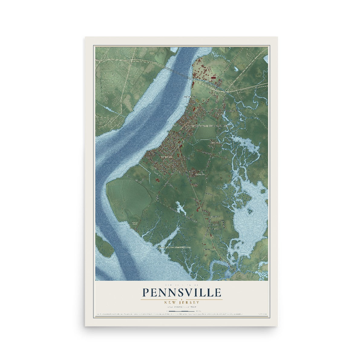 Pennsville, New Jersey map print, 12" x 18" Archival Matte Print mockup