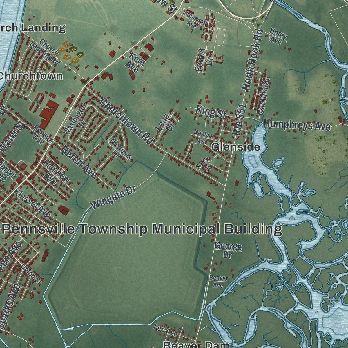 Close-up 1 of the Pennsville, New Jersey map artwork