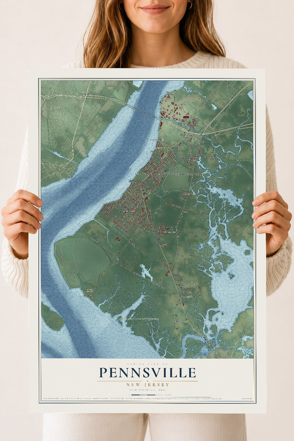 Pennsville, New Jersey map print, 18" x 24" Archival Matte Print mockup