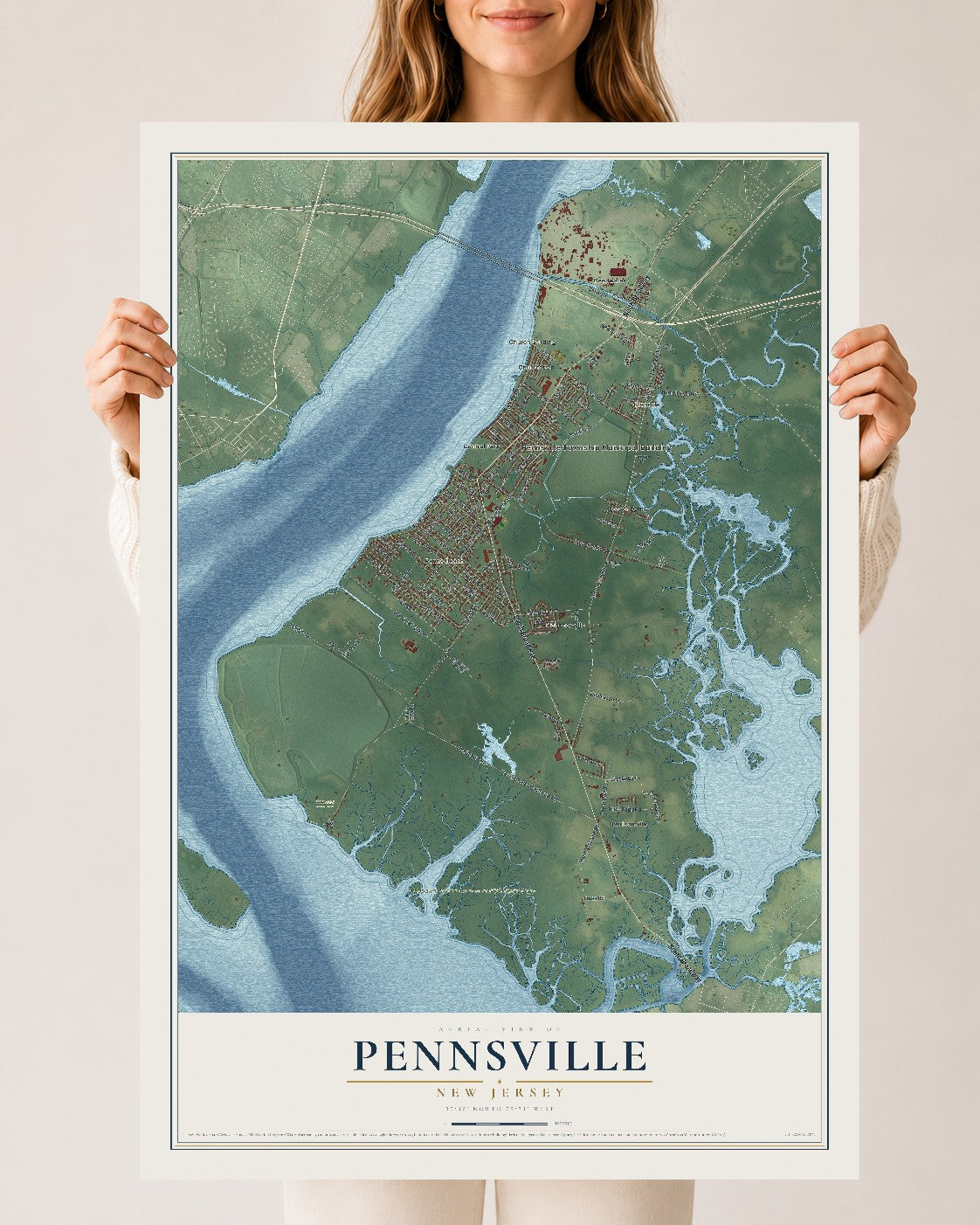 Pennsville, New Jersey map print, 24" x 36" Archival Matte Print mockup