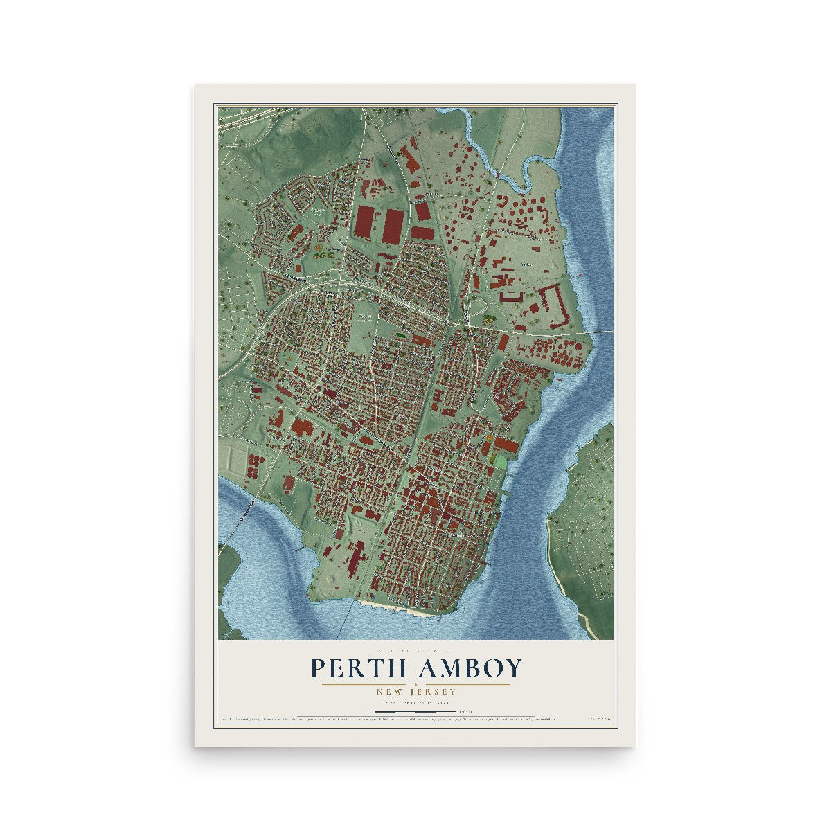 Map of Perth Amboy, New Jersey, 12 x 18 inch unframed archival matte print