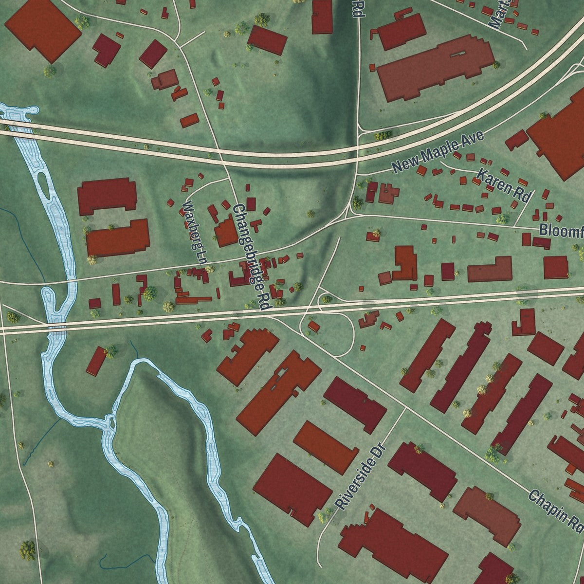 Close-up 1 of the Pine Brook, New Jersey map artwork