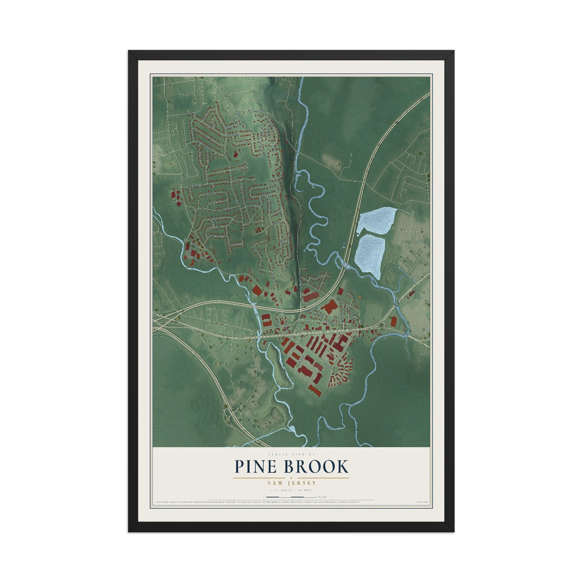 Pine Brook, New Jersey map print, 12" x 18" W/ Black Ayous Wood Frame mockup