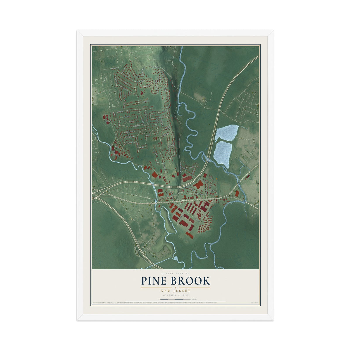 Pine Brook, New Jersey map print, 12" x 18" W/ White Ayous Wood Frame mockup