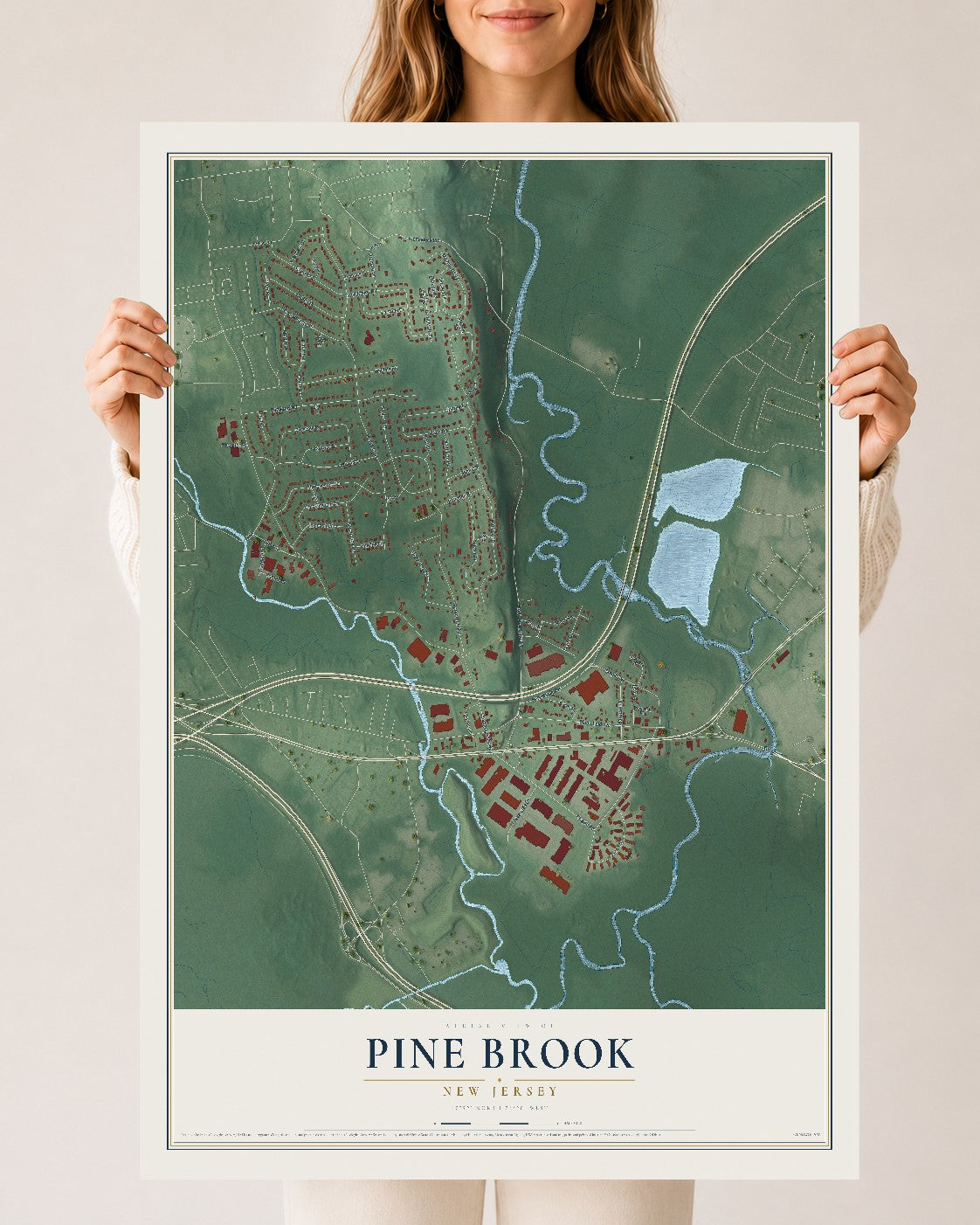 Pine Brook, New Jersey map print, 24" x 36" Archival Matte Print mockup