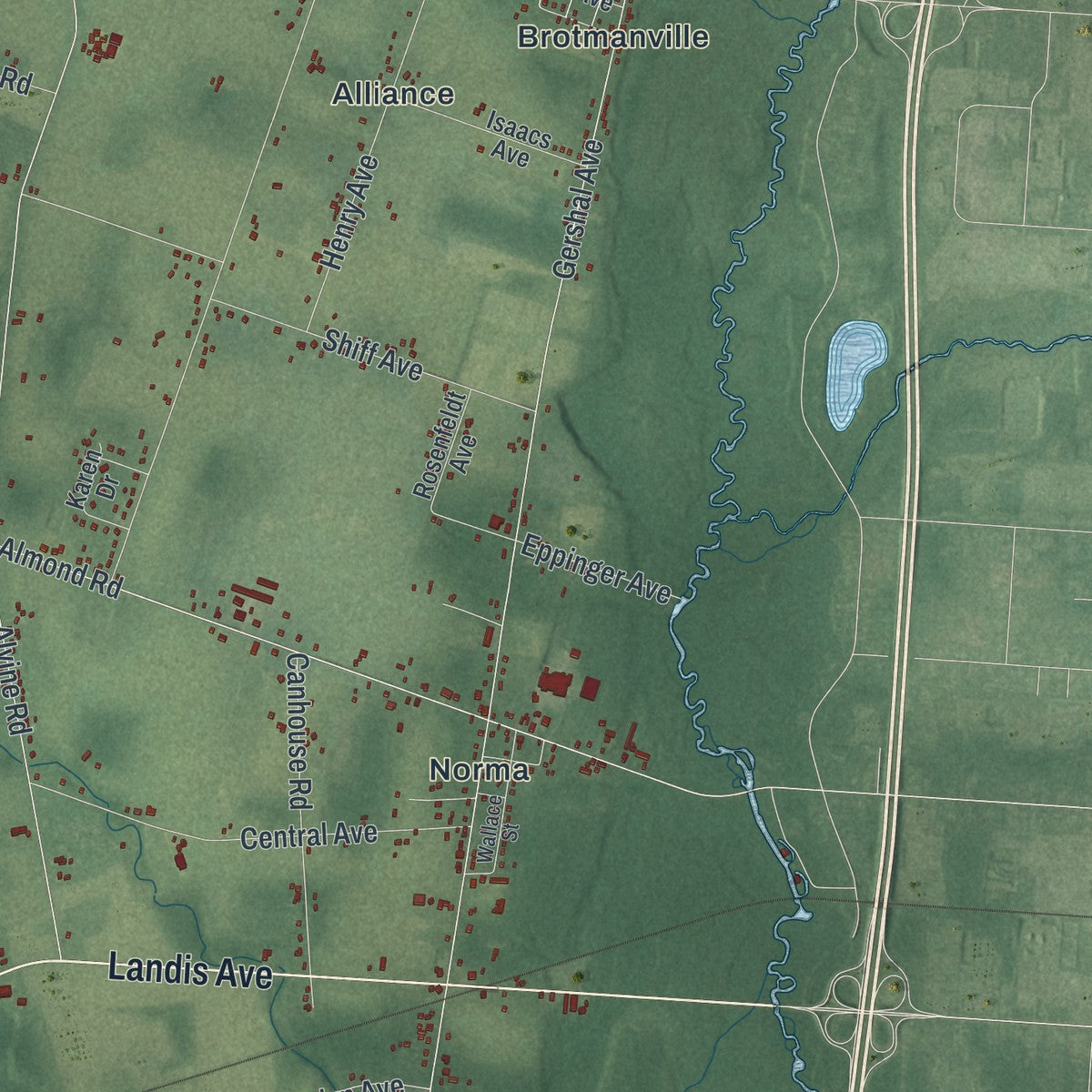 Close-up 2 of the Pittsgrove, New Jersey map artwork
