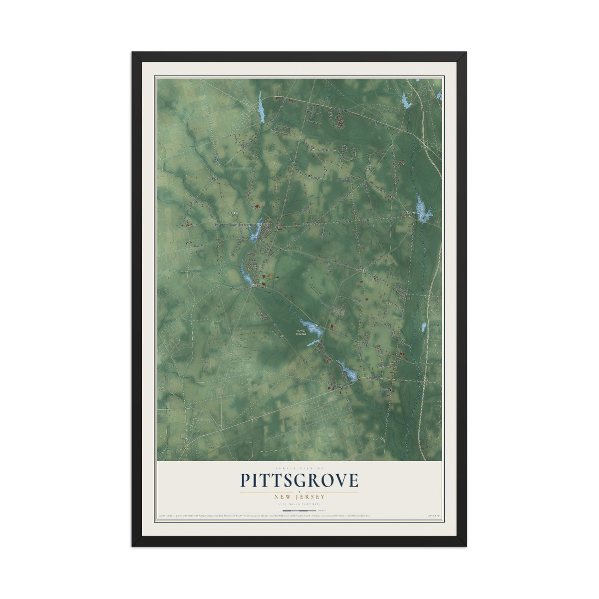 Pittsgrove, New Jersey map print, 12" x 18" W/ Black Ayous Wood Frame mockup