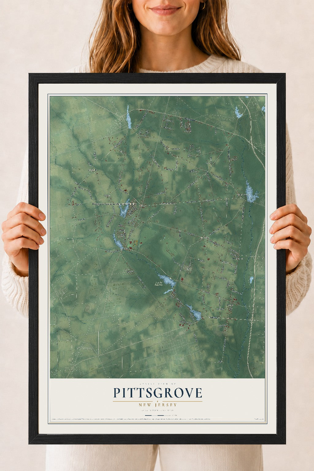 Pittsgrove, New Jersey map print, 18" x 24" W/ Black Ayous Wood Frame mockup