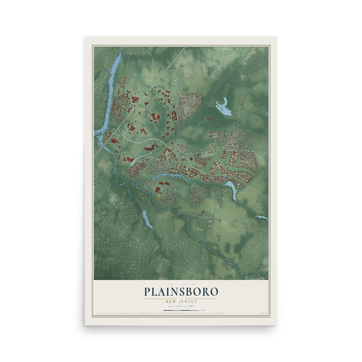 Plainsboro, New Jersey map print, 12" x 18" Archival Matte Print mockup