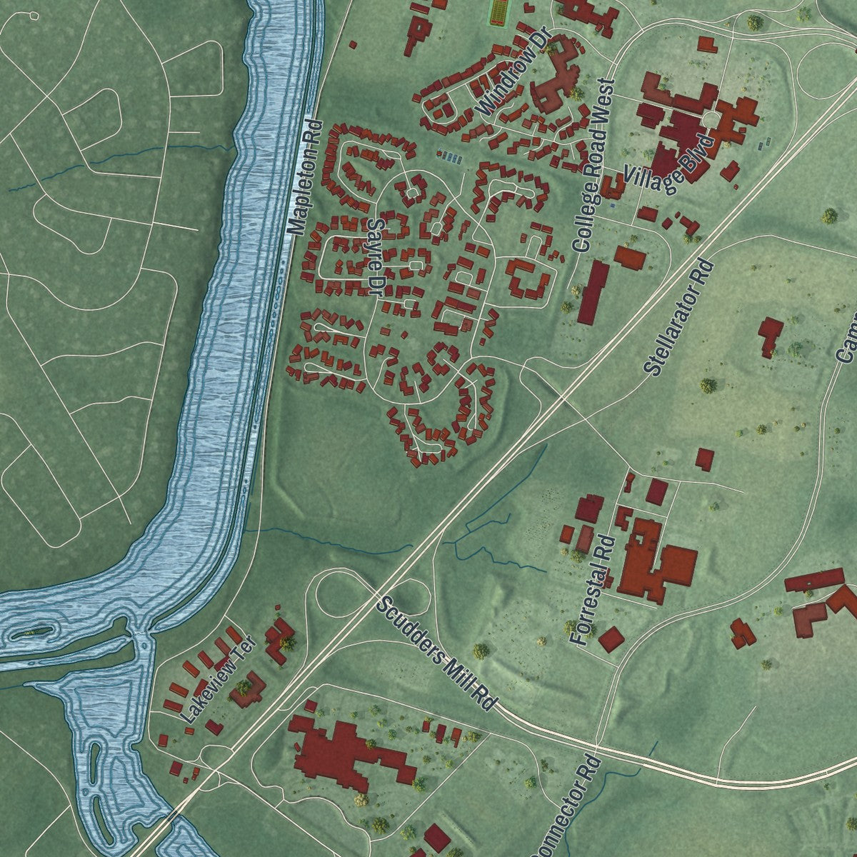 Close-up 2 of the Plainsboro, New Jersey map artwork