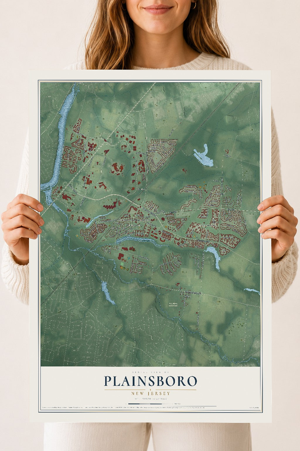 Plainsboro, New Jersey map print, 18" x 24" Archival Matte Print mockup