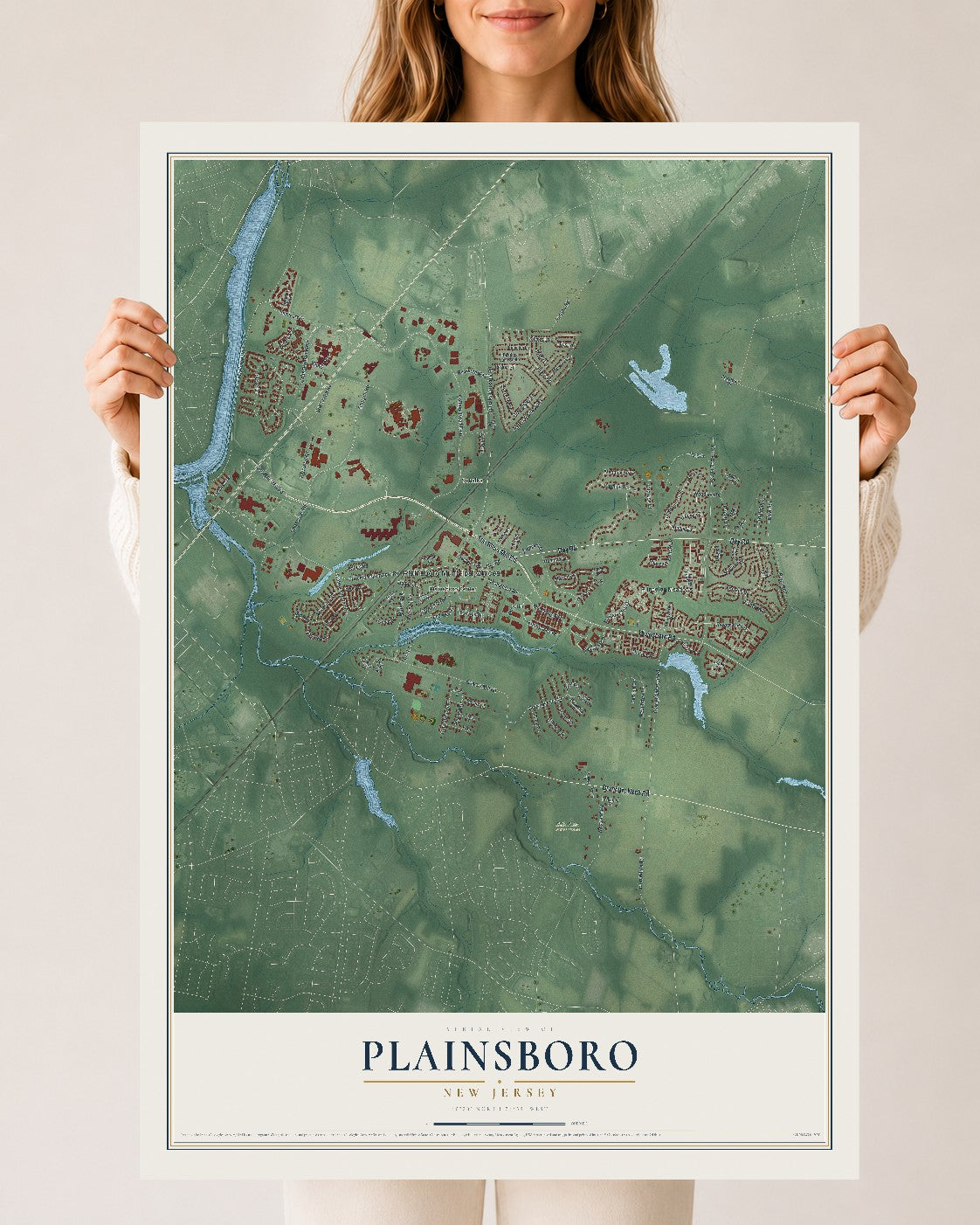 Plainsboro, New Jersey map print, 24" x 36" Archival Matte Print mockup