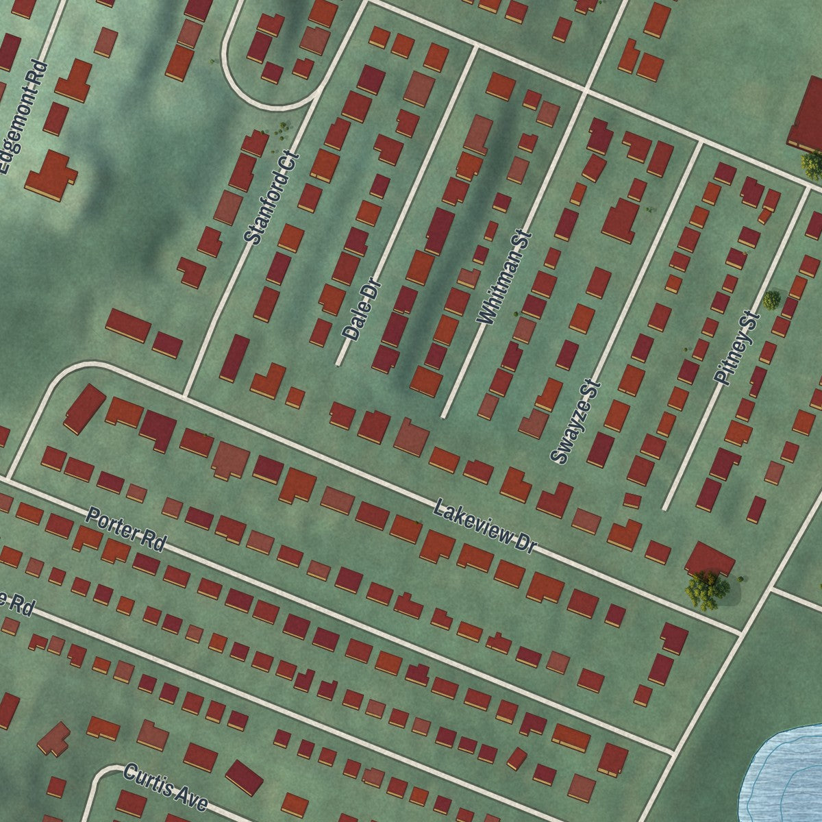 Close-up of the map of Pleasantdale, New Jersey print showing street and building detail