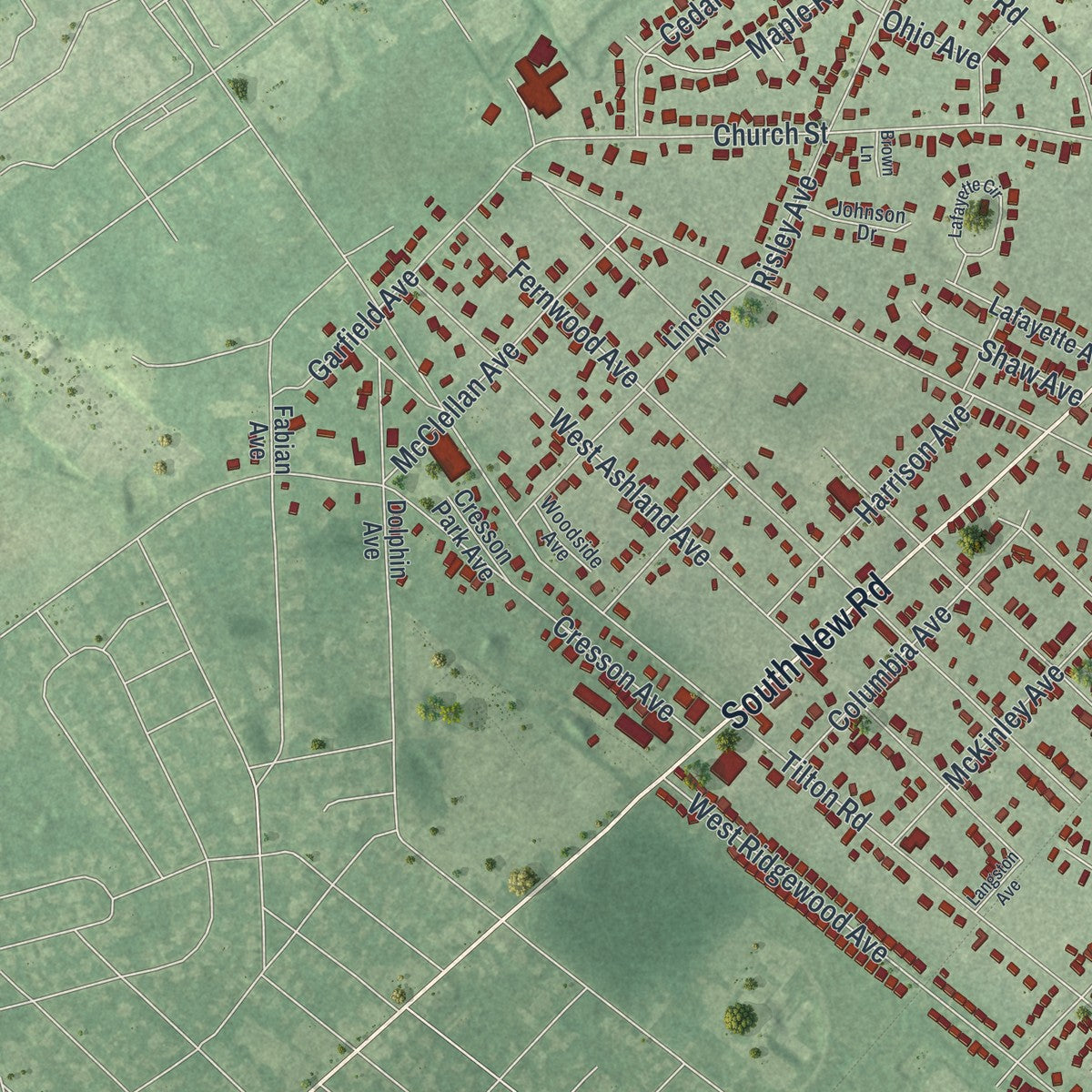 Close-up 2 of the Pleasantville, New Jersey map artwork