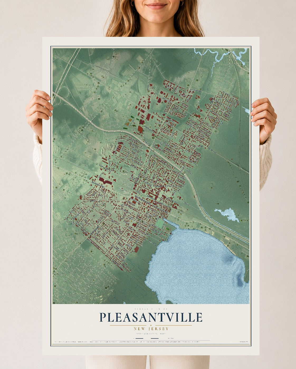 Pleasantville, New Jersey map print, 24" x 36" Archival Matte Print mockup
